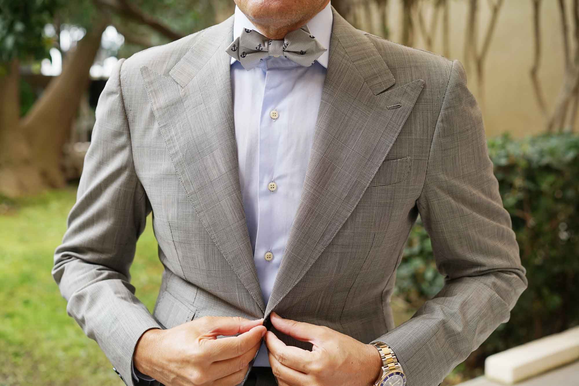 The OTAA Light Grey with Navy Blue Anchors Diamond Bow Tie