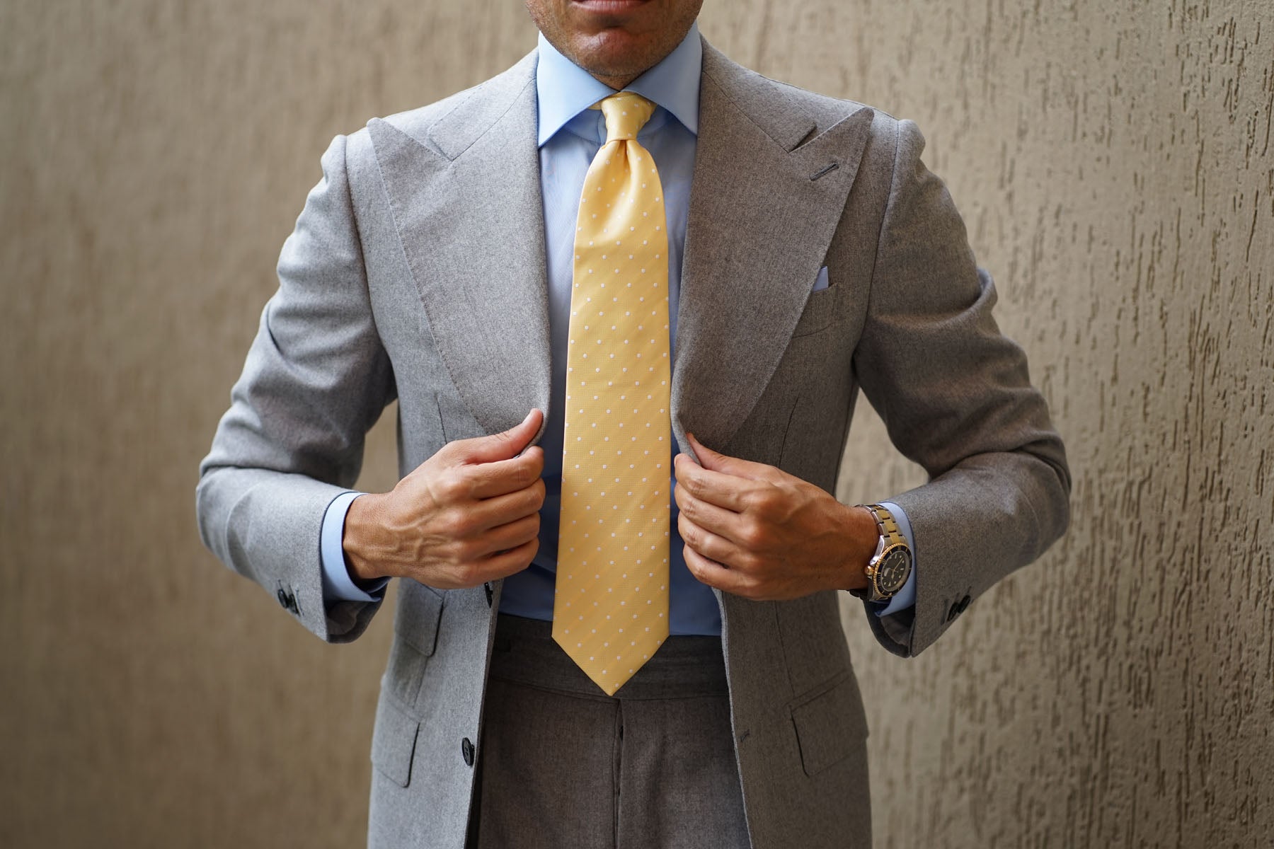 Yellow with White Polka Dots Necktie