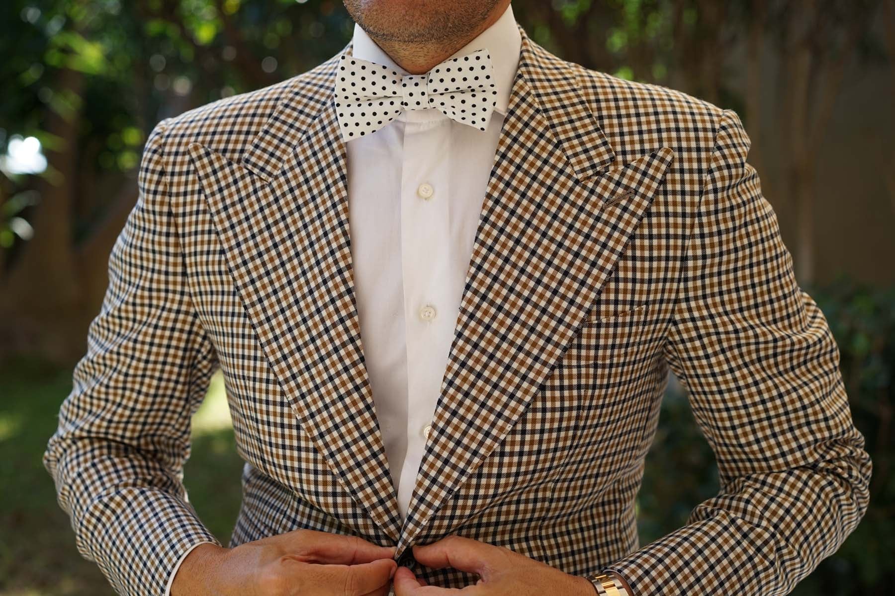 White with Black Polkadot Cotton Bow Tie