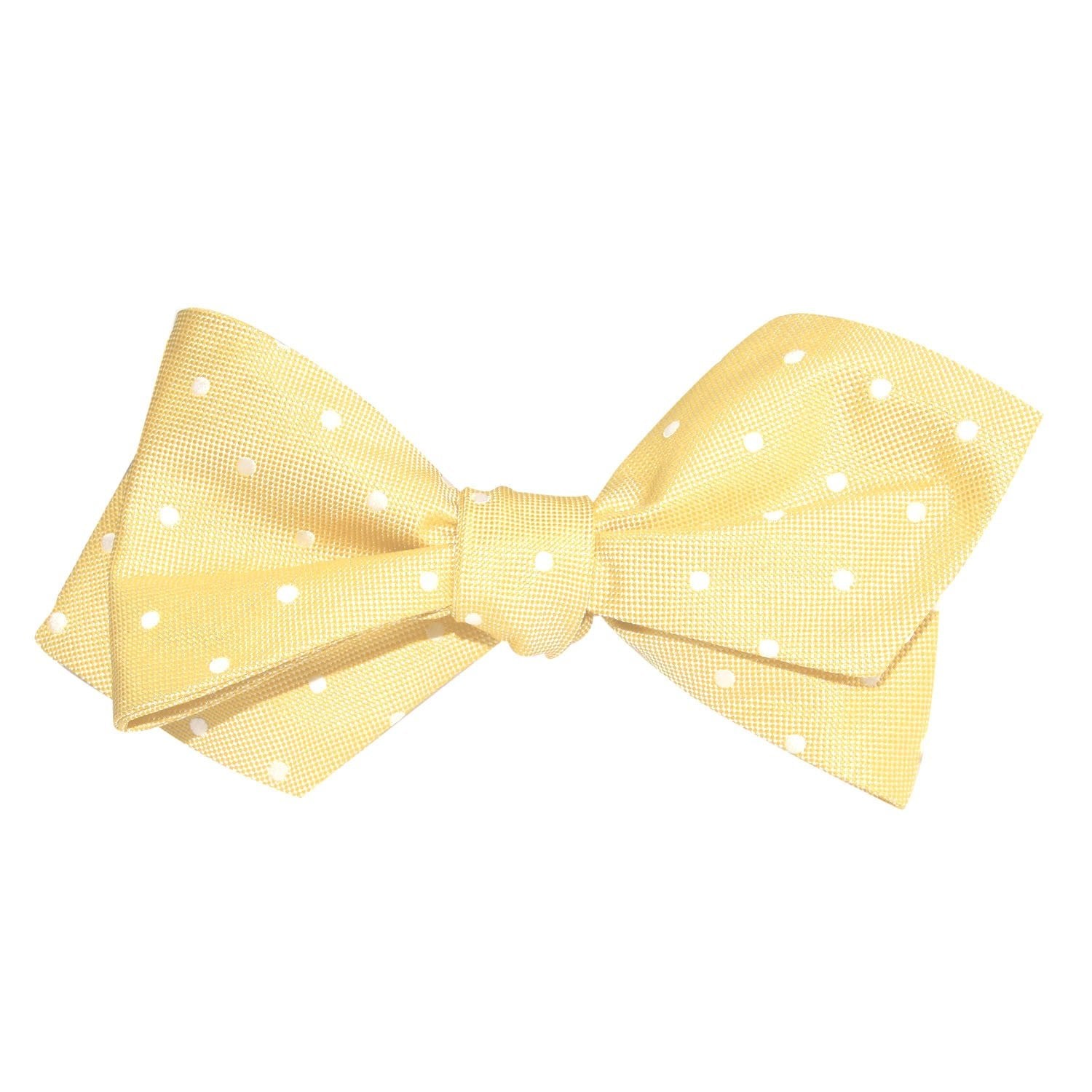 Yellow with White Polka Dots Self Tie Diamond Tip Bow Tie