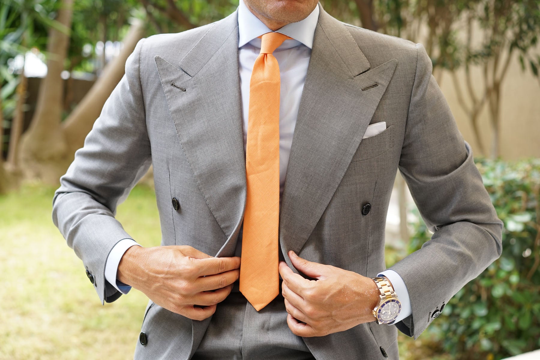 Orange Amber Slub Linen Skinny Tie