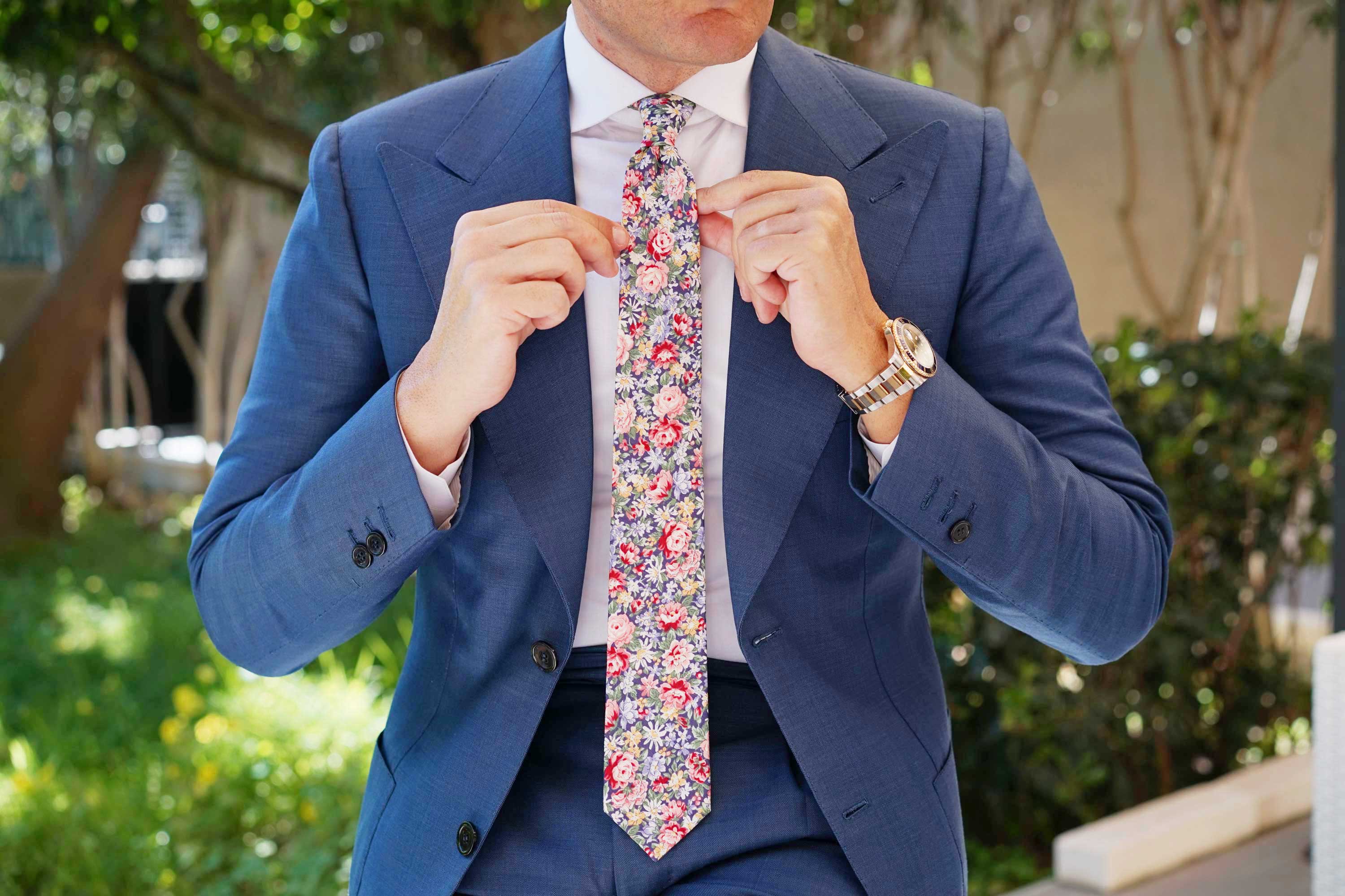 Pink Chrysanthemum Floral Skinny Tie