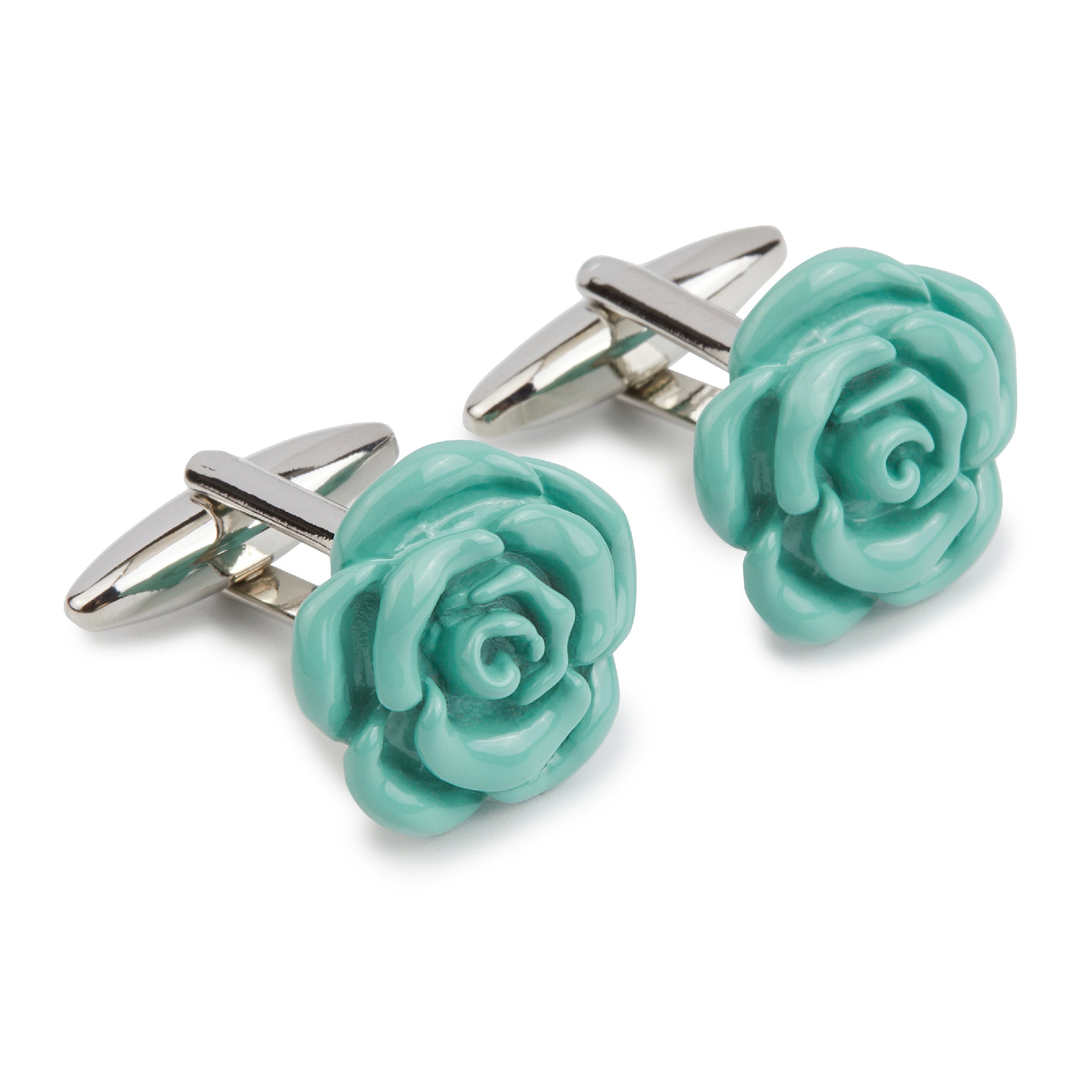 Light Sea Green Rose Metal Cufflinks