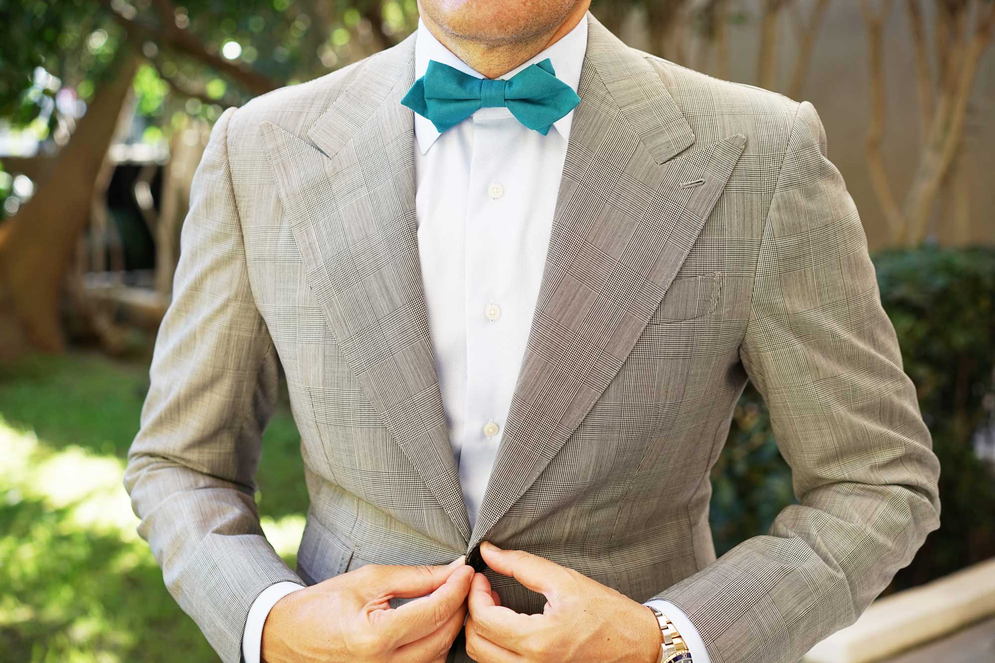 Teal Slub Linen Diamond Bow Tie