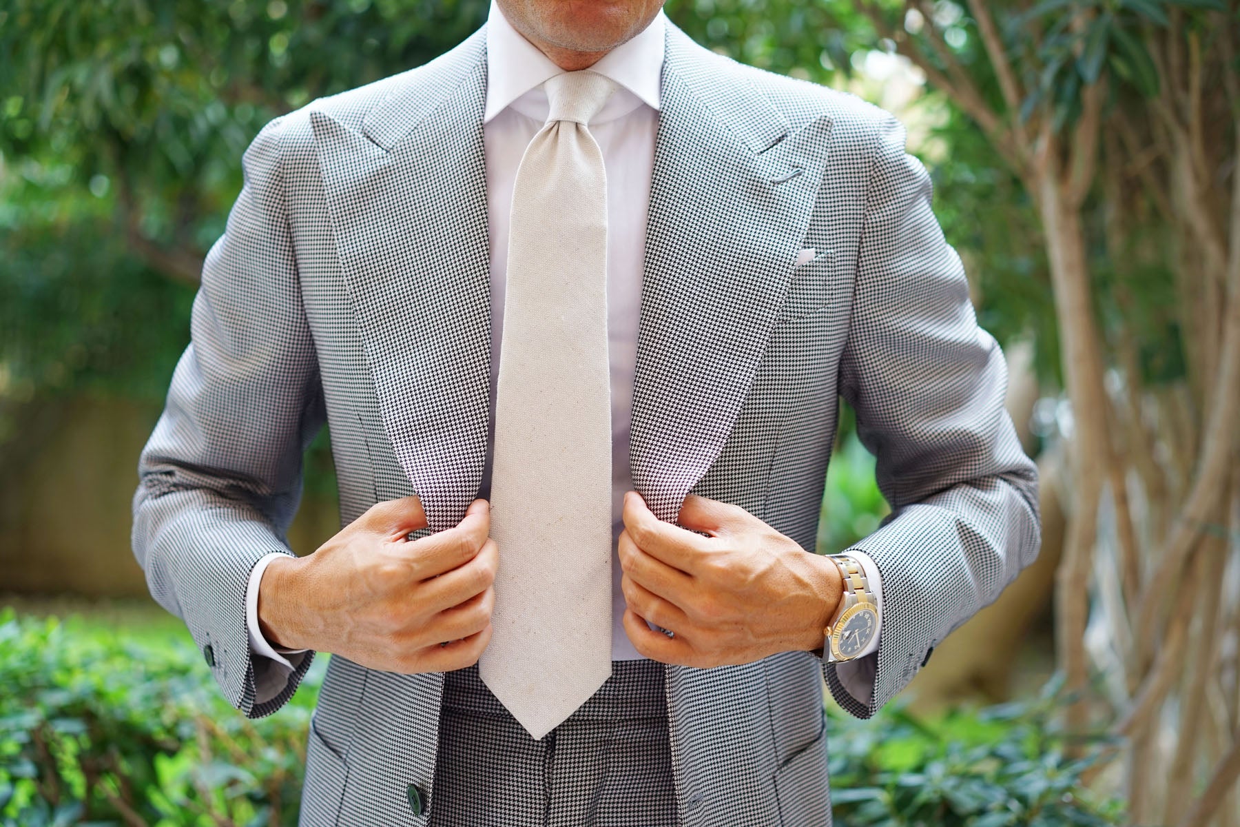 Dry Khaki White Linen Tie