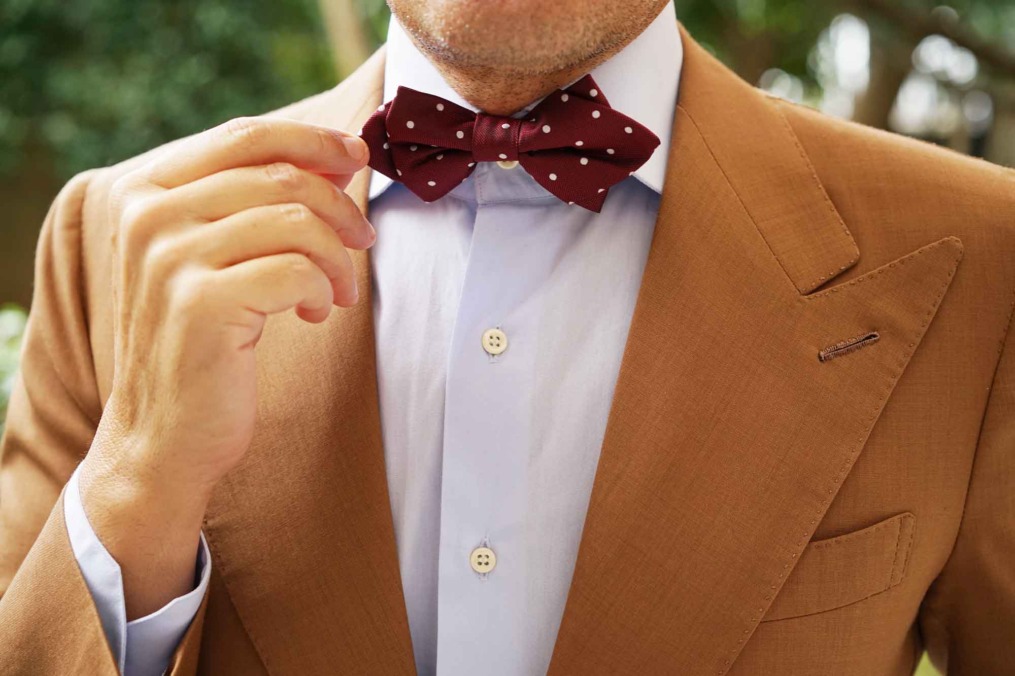 Mahogany Maroon with White Polka Dots Diamond Bow Tie