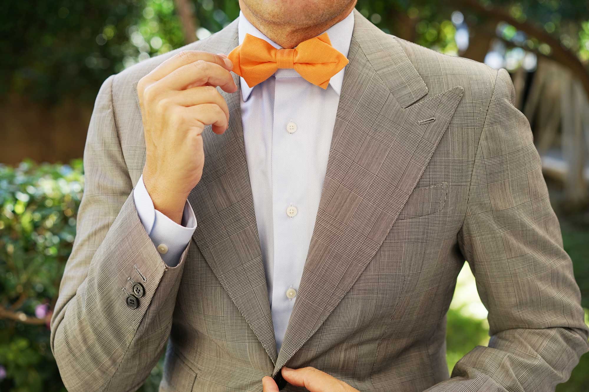 Orange Amber Slub Linen Diamond Bow Tie