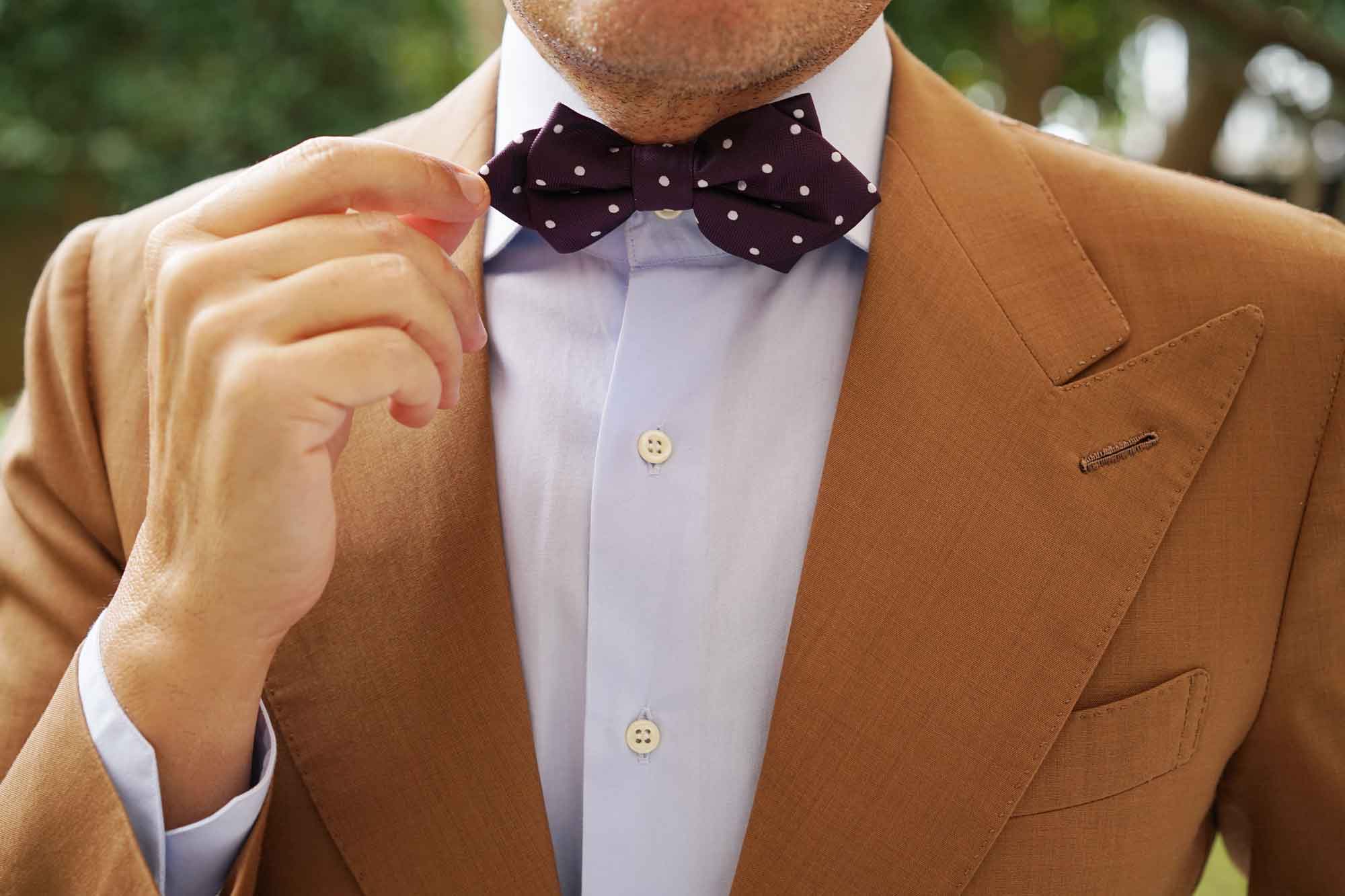 Eggplant Plum Purple with White Polka Dots Diamond Bow Tie