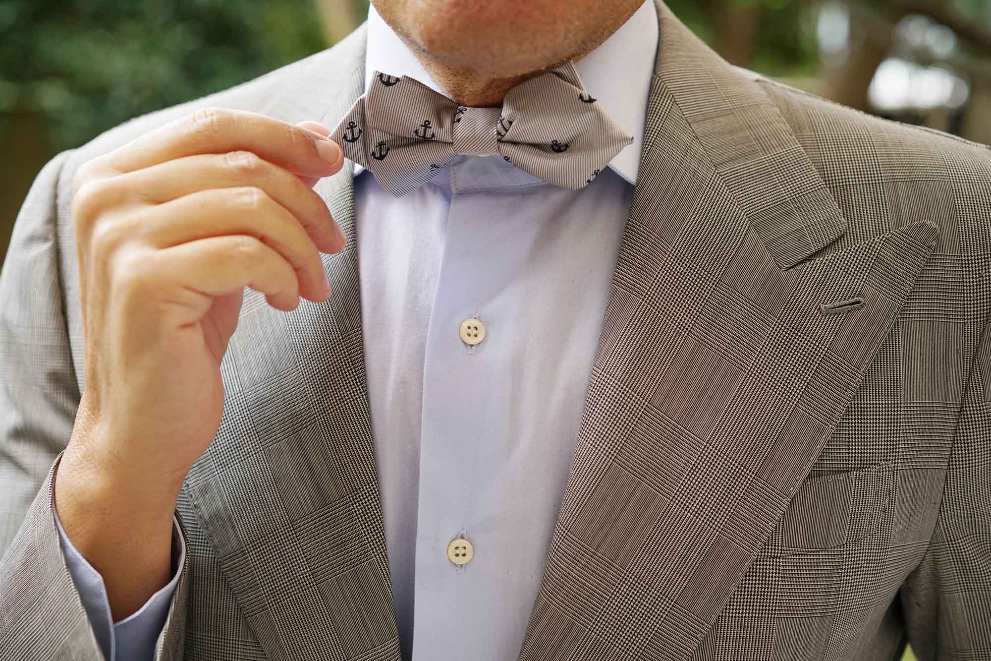 The OTAA Light Grey with Navy Blue Anchors Diamond Bow Tie