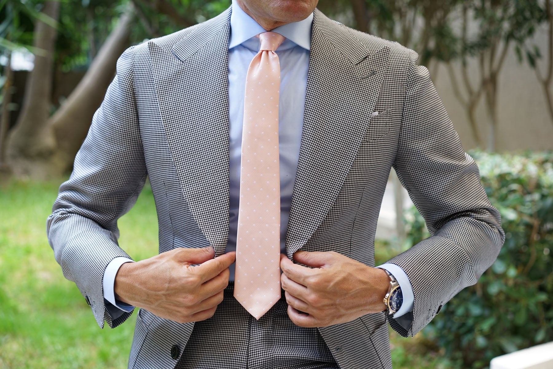 Peach with White Polka Dots Skinny Tie