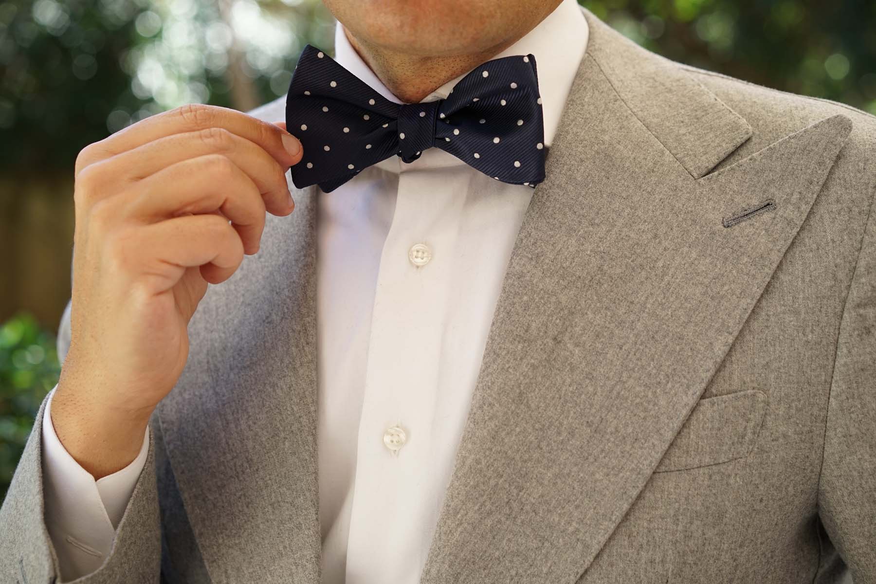 Dark Midnight Blue with White Polka Dots Self Tie Bow Tie