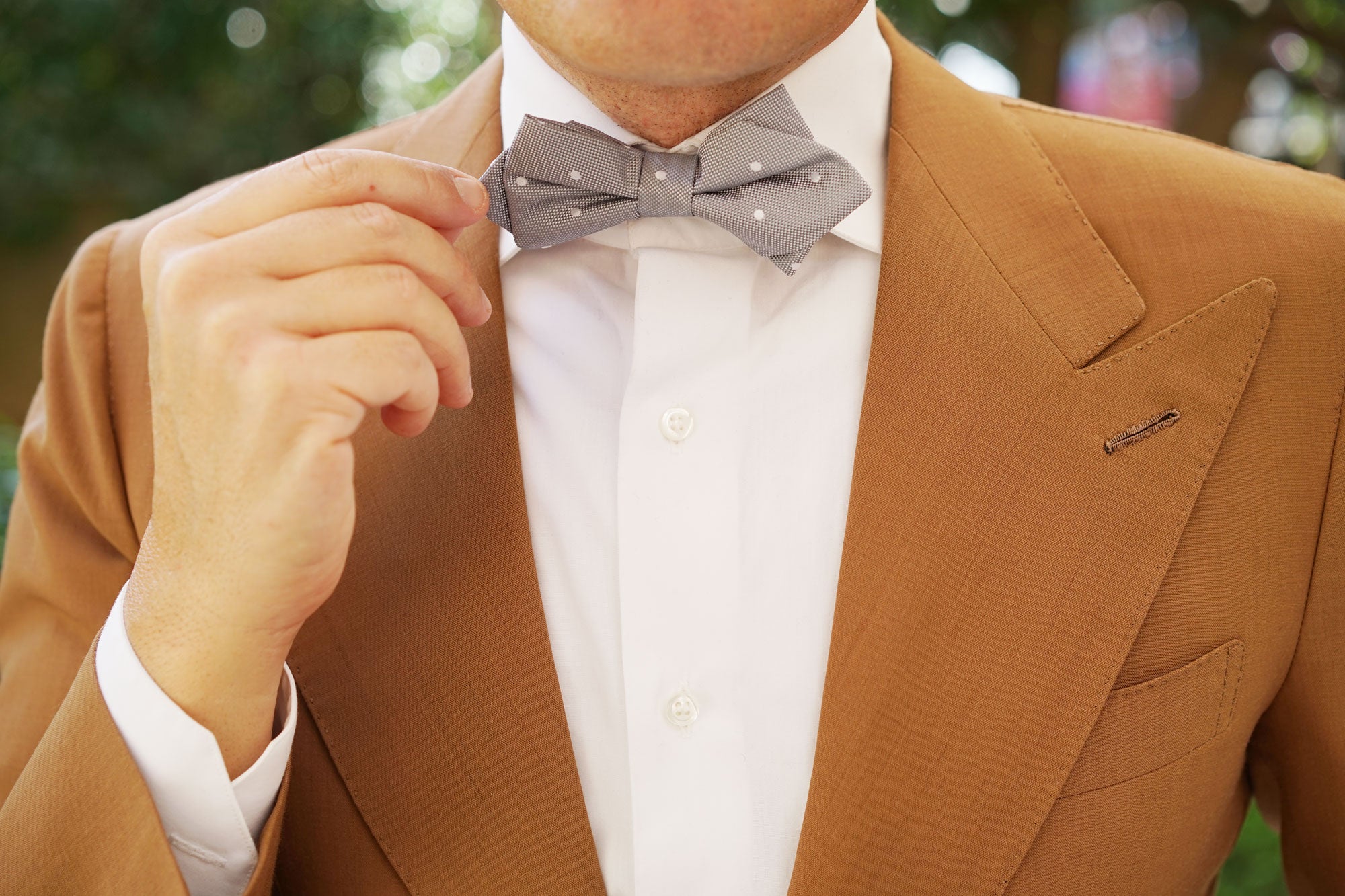 Grey with White Polka Dots Diamond Bow Tie