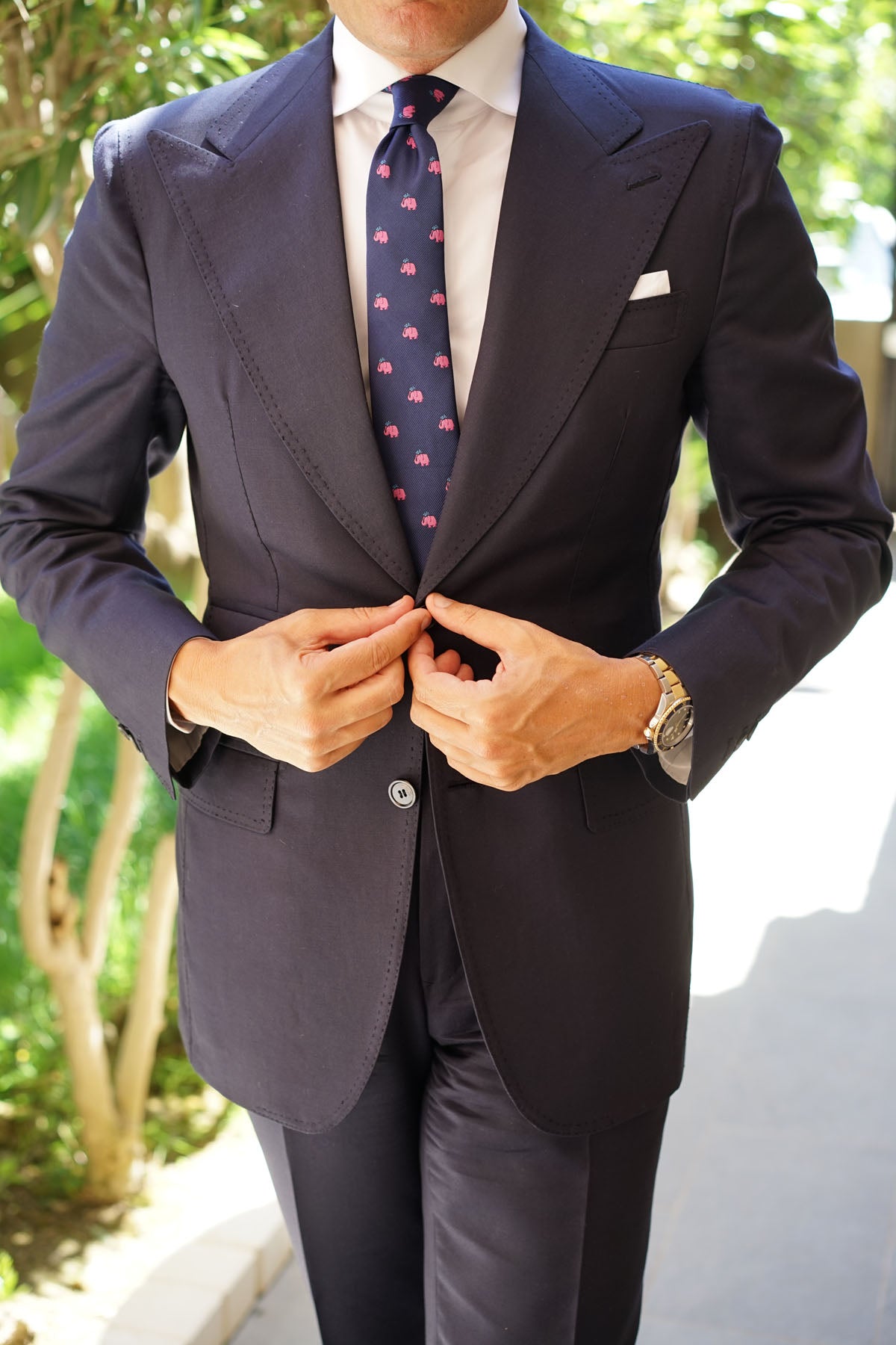 Pink Water Elephant Skinny Tie