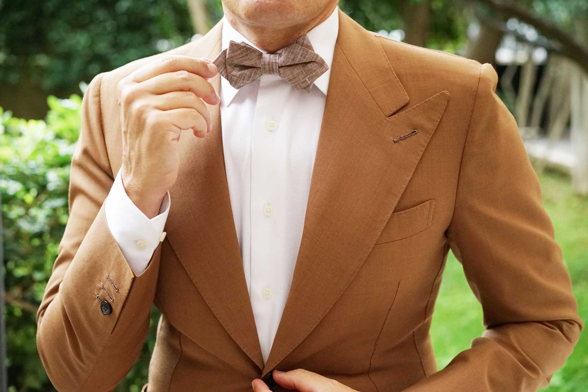 Brown Linen Chambray Diamond Bow Tie