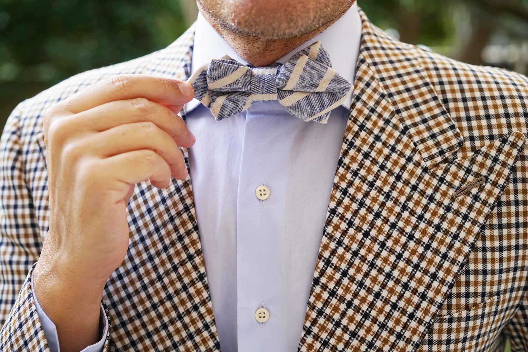 Blue Bodrum Linen Chalk Stripe Diamond Bow Tie