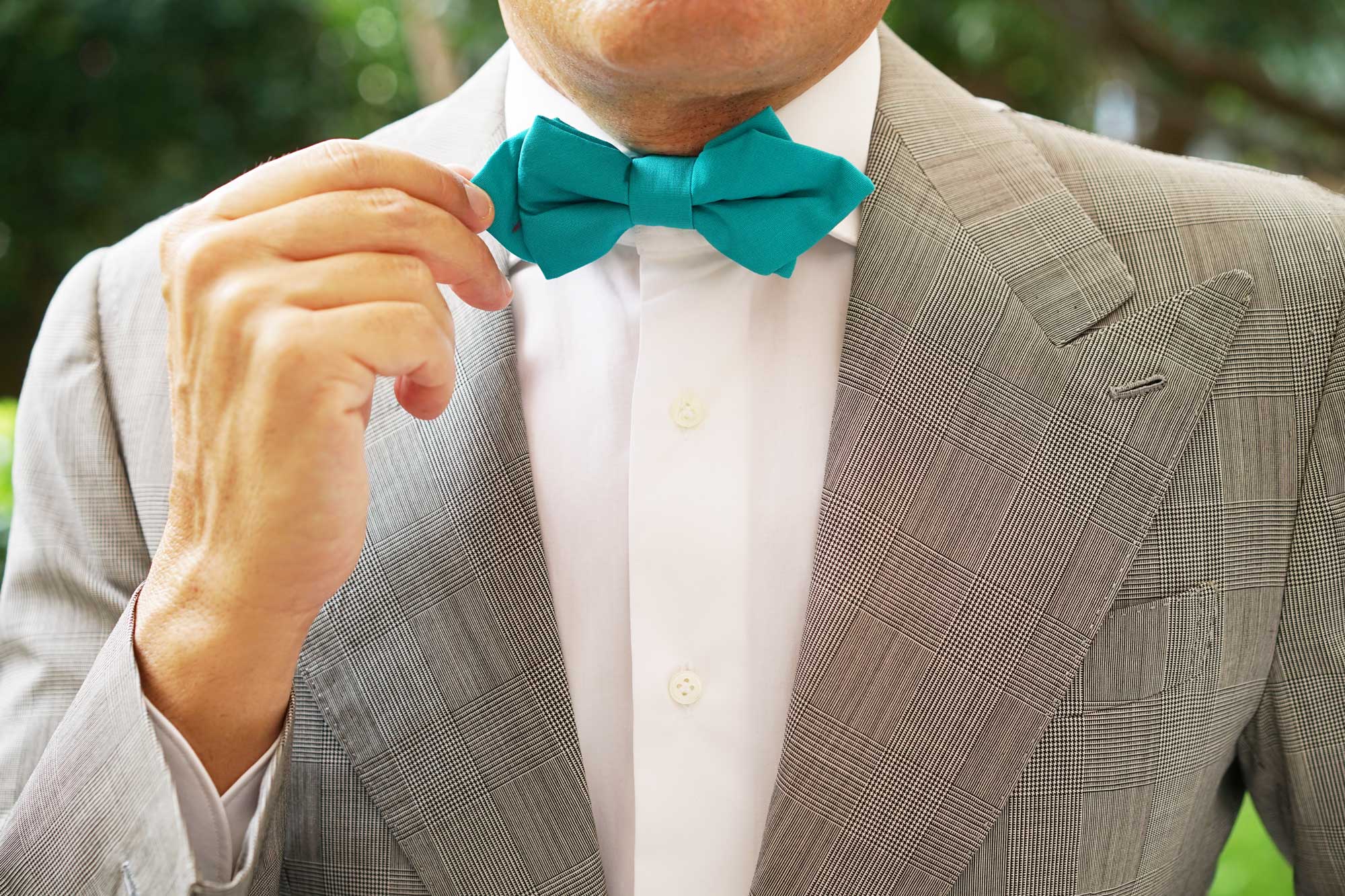 Green Teal Cotton Diamond Bow Tie