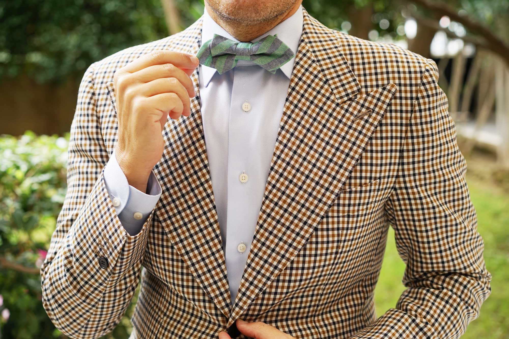 Green & Blue Bengal Linen Diamond Bow Tie