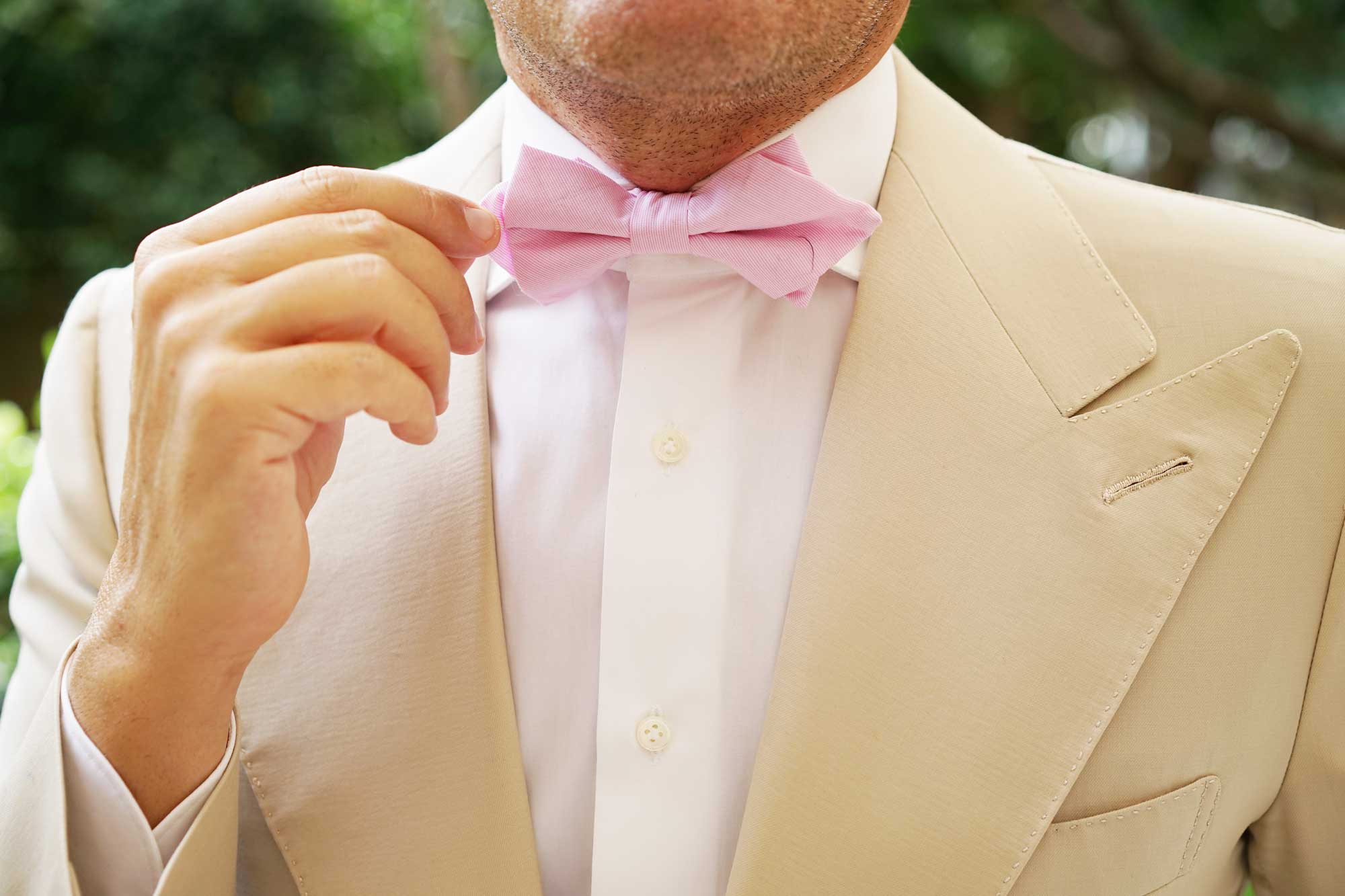 Light Pink Cotton Pinstripes Diamond Bow Tie