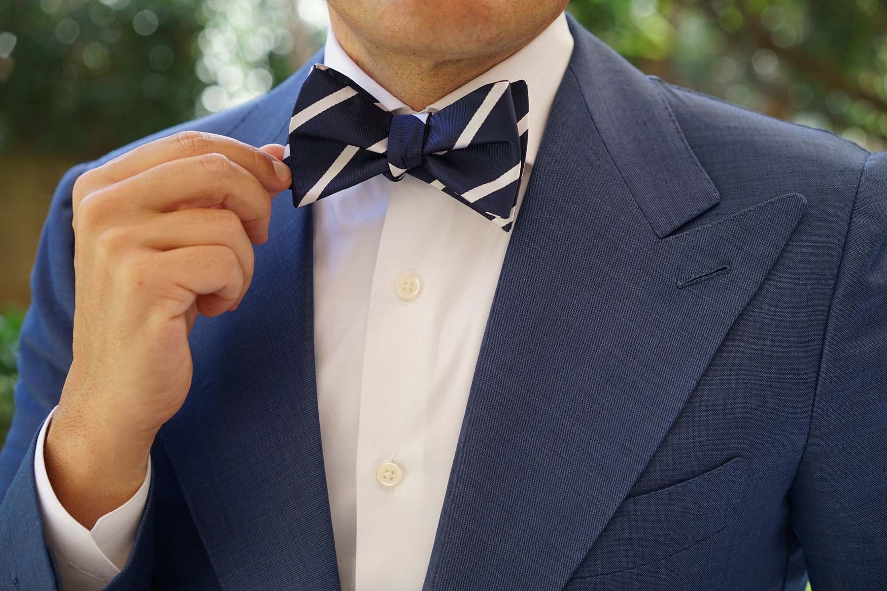 Navy Blue Pencil Stripe Self Bow Tie