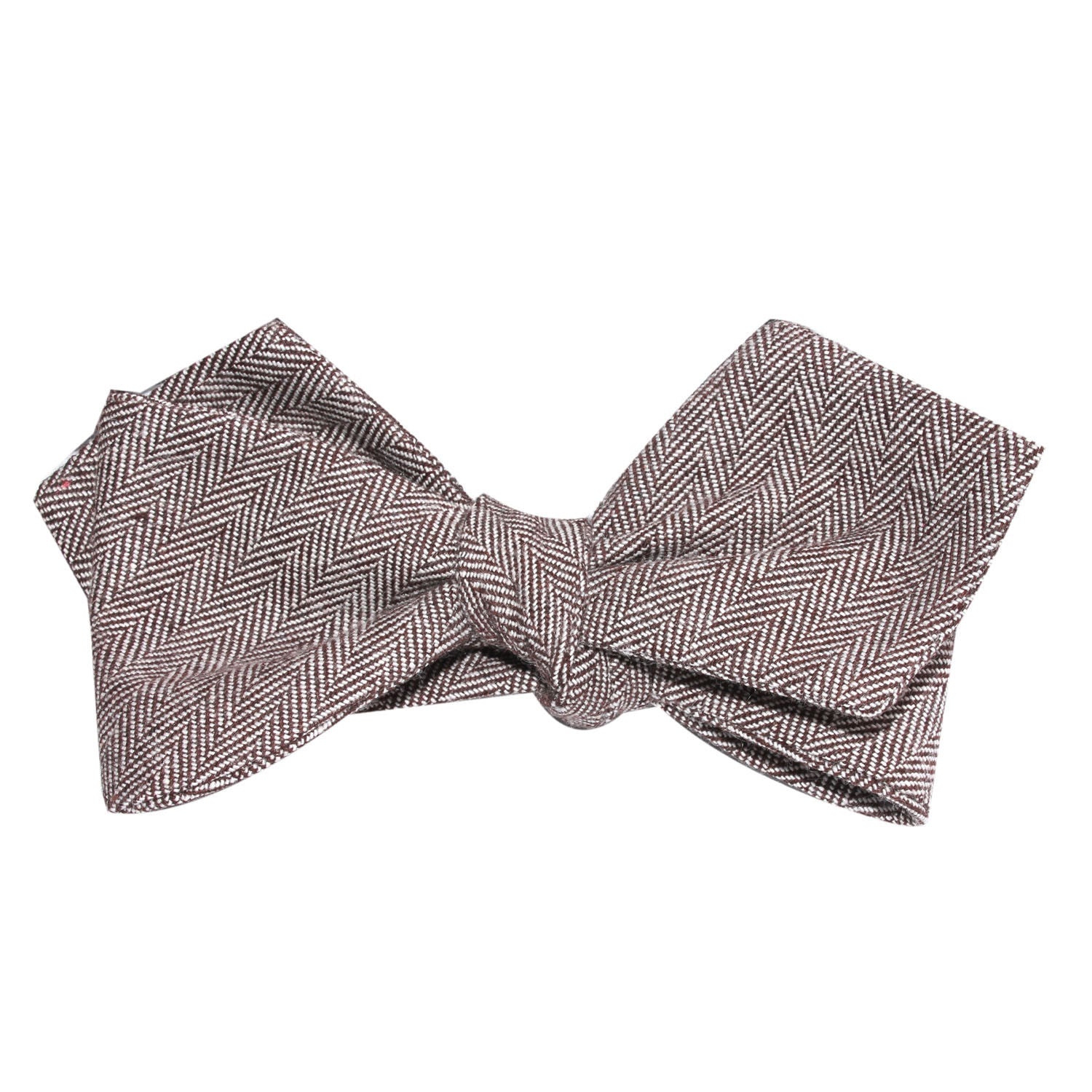 Brown Herringbone Linen Self Tie Diamond Tip Bow Tie