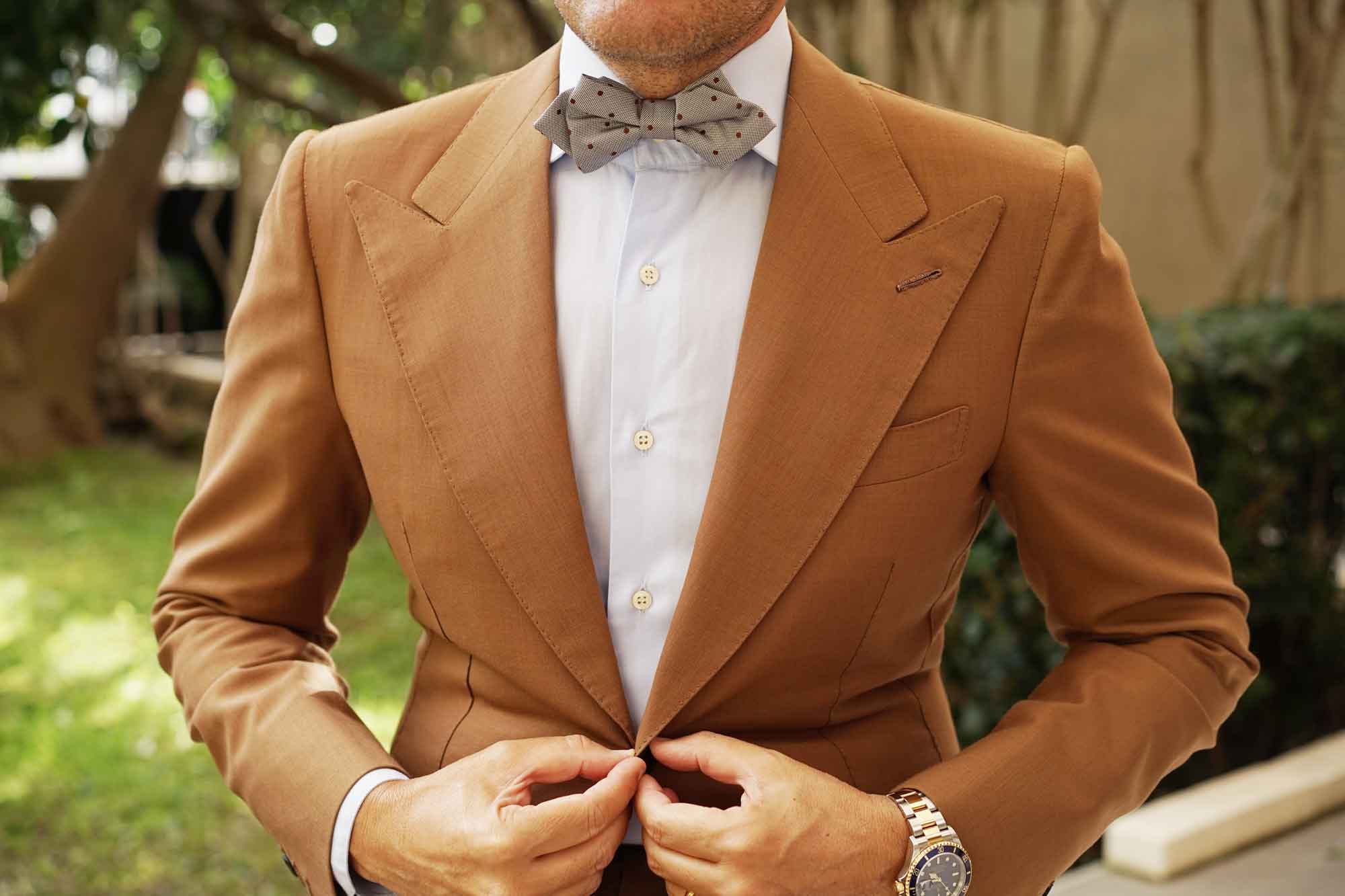 Grey with Brown Polka Dots Diamond Bow Tie