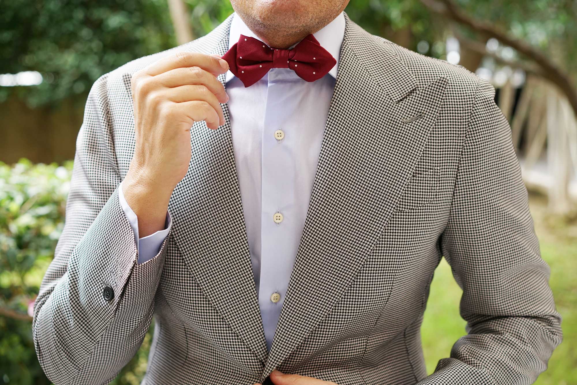 Maroon with White Polka Dots Diamond Bow Tie