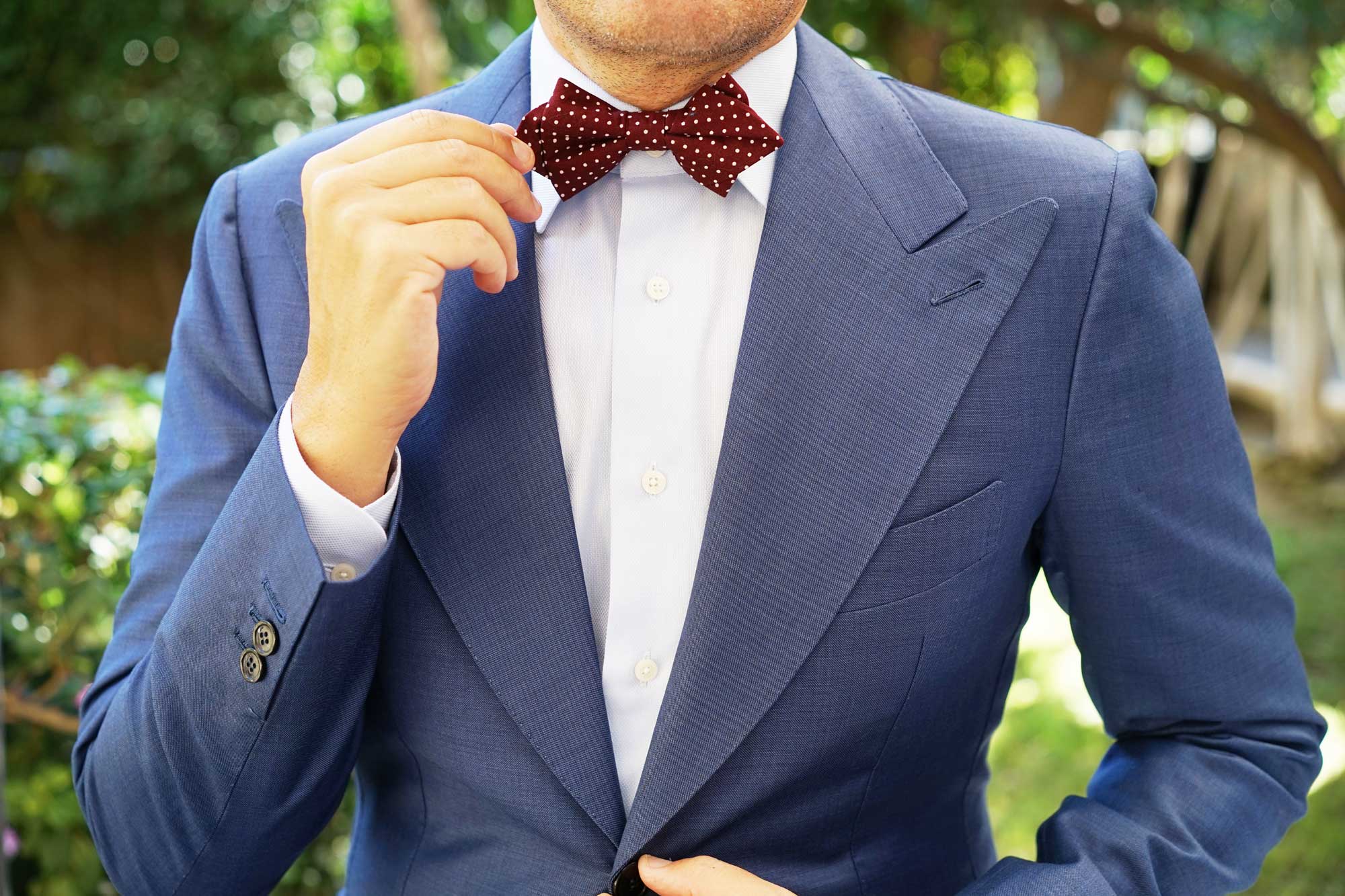 Burgundy Cotton Polkadot Diamond Bow Tie