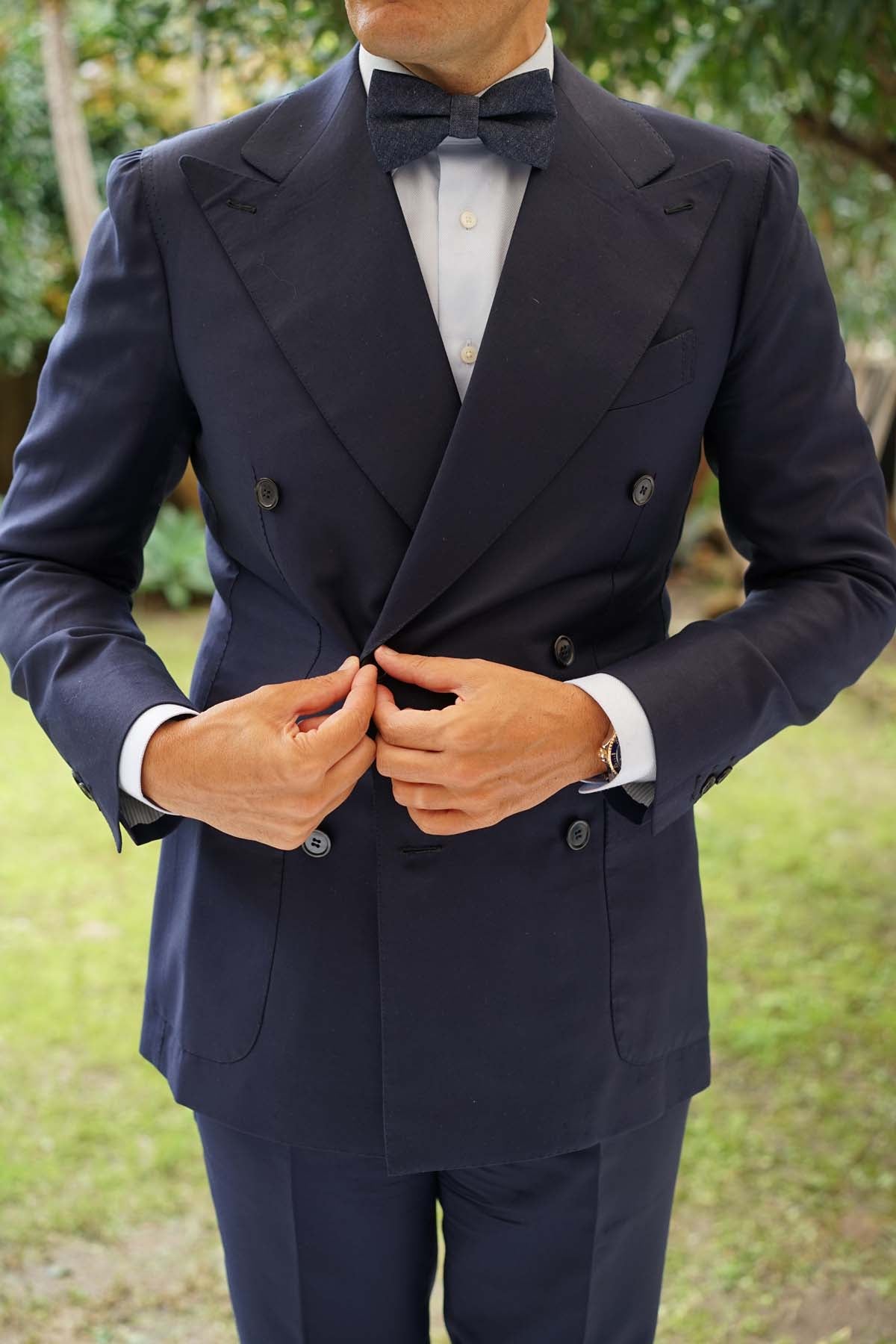 Dark Blue Raw Denim Linen Bow Tie