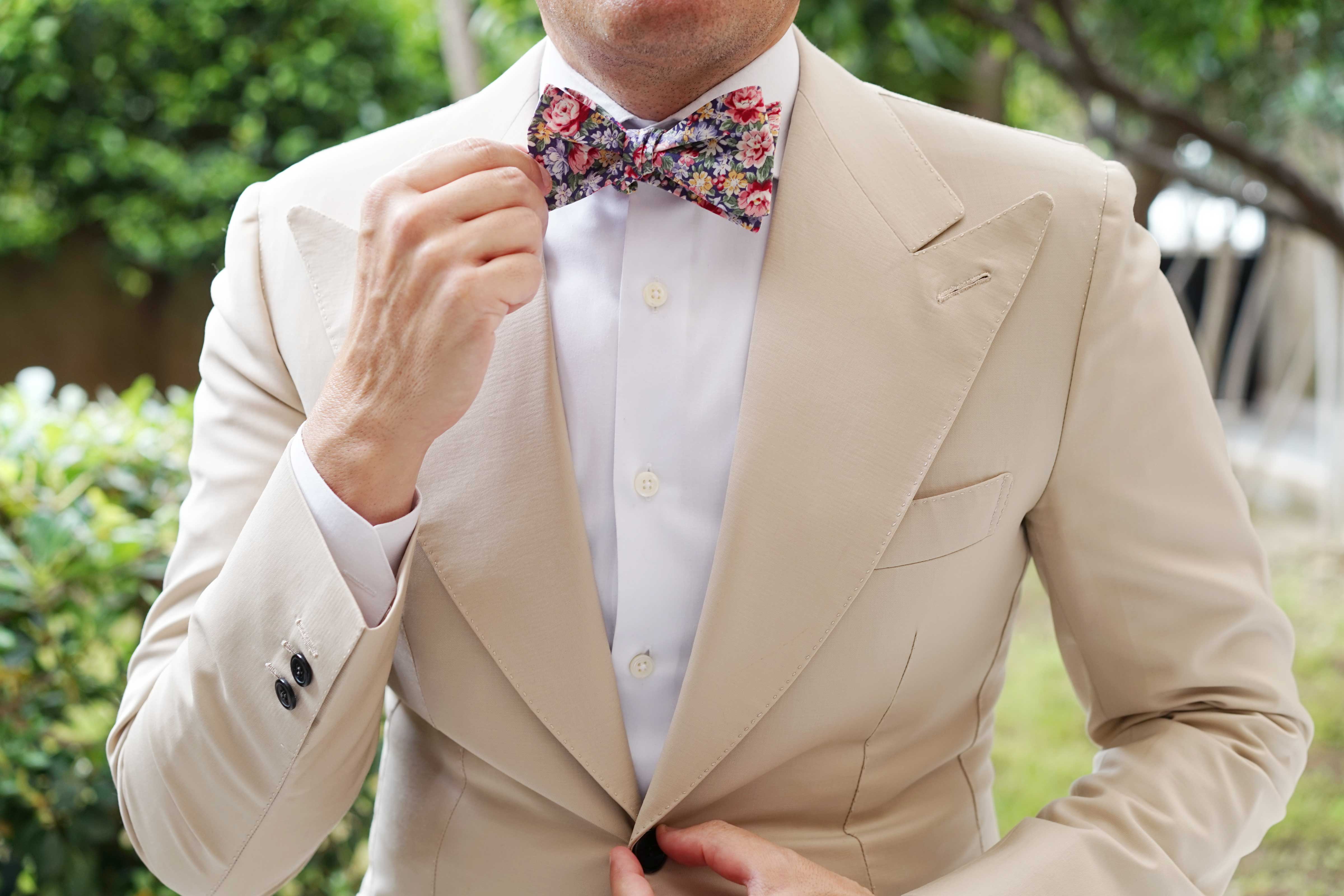 Pink Chrysanthemum Floral Self Bow Tie