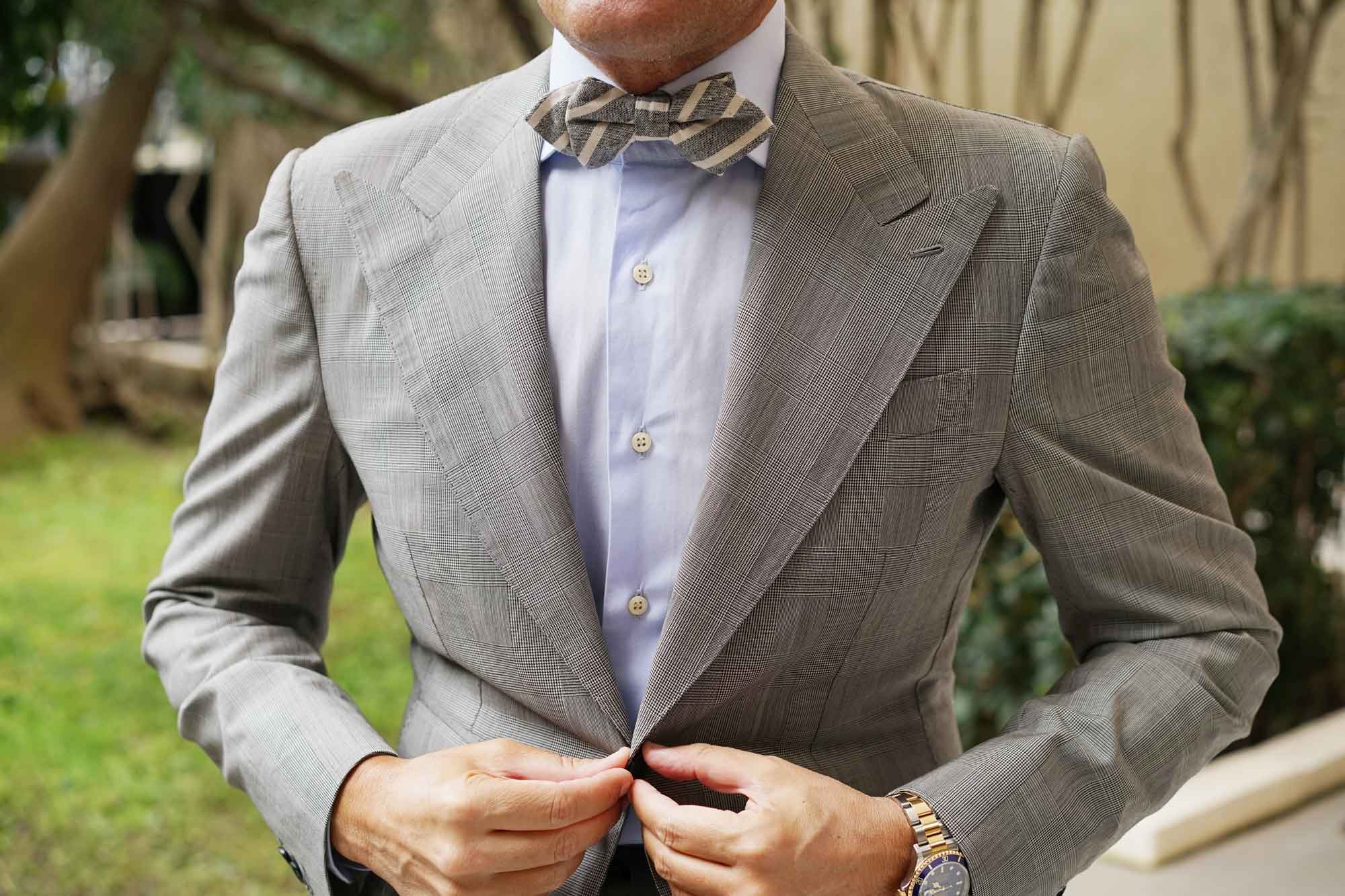 Adana Black Chalk Stripe Linen Diamond Bow Tie