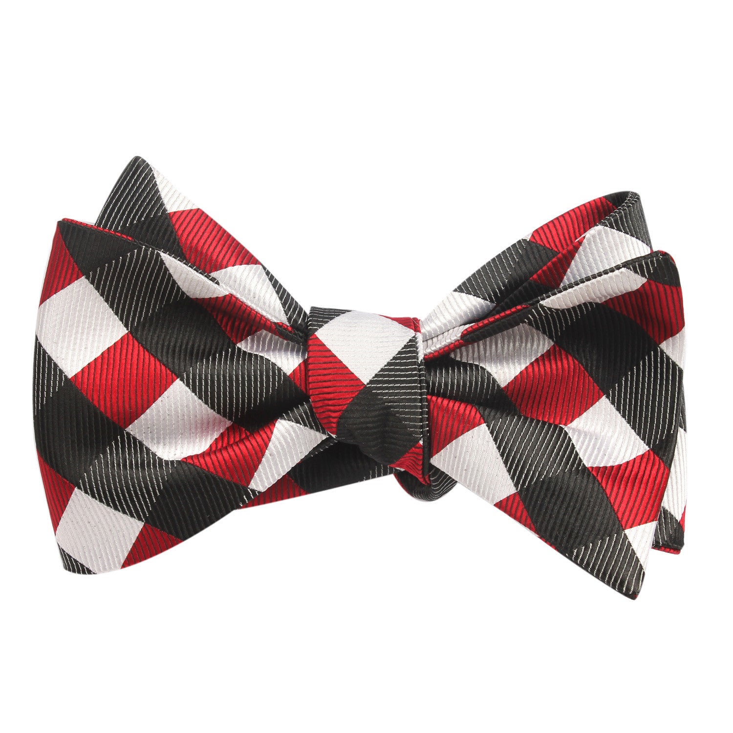 White Black Maroon Checkered Bow Tie Untied