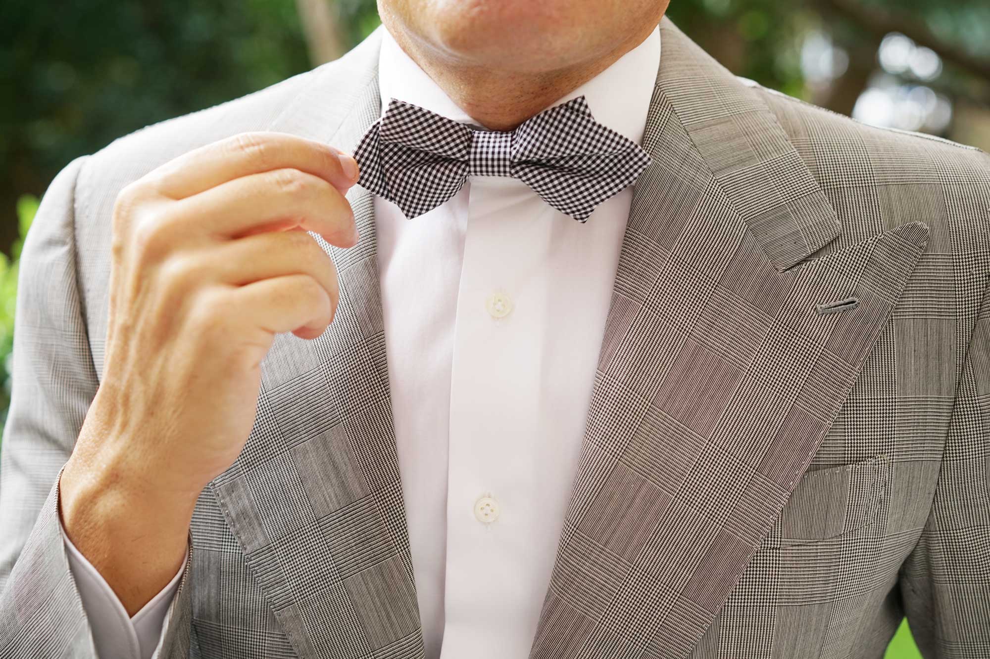 Black Gingham Cotton Diamond Bow Tie