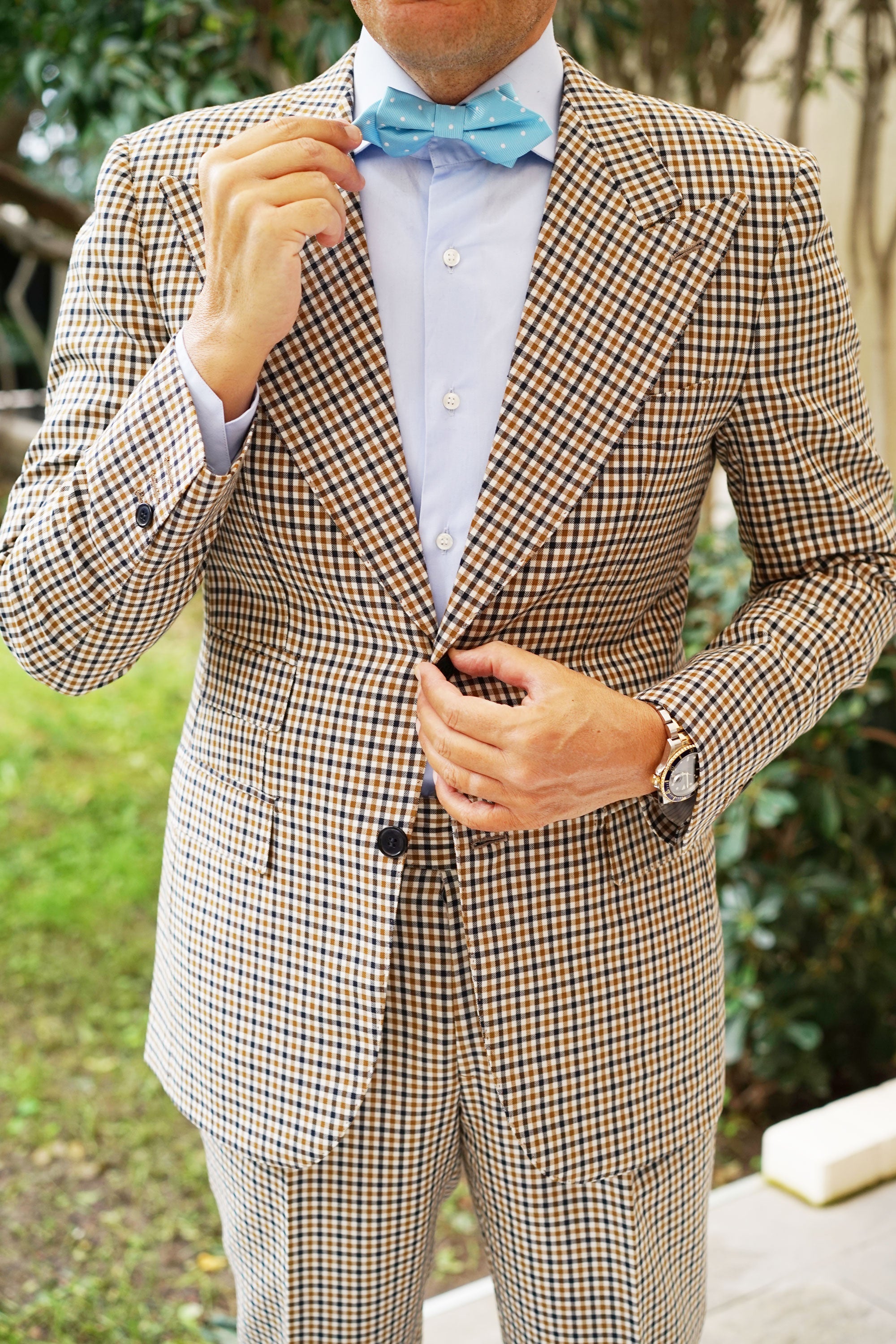 Sky Blue with White Polka Dots Diamond Bow Tie