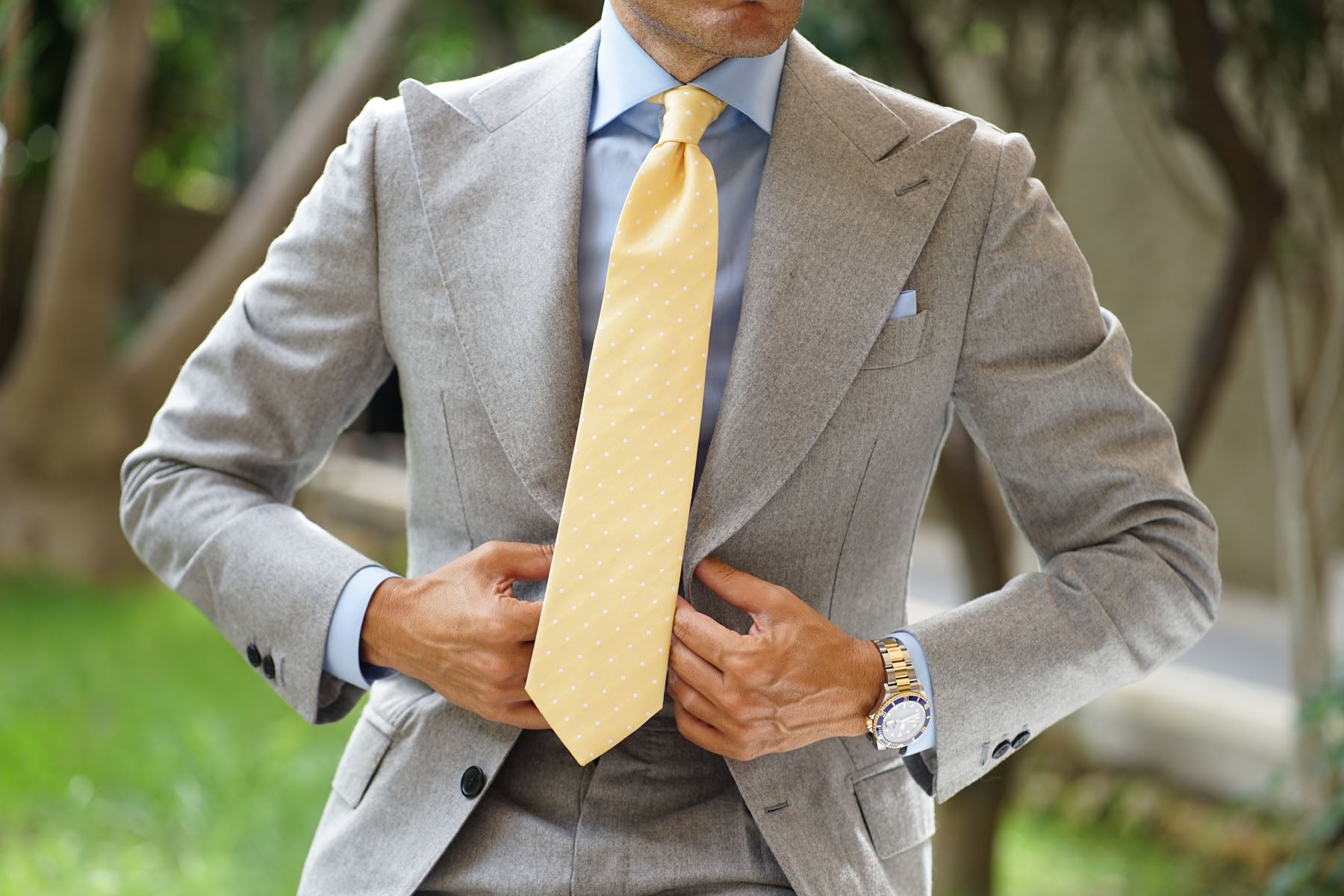 Yellow with White Polka Dots Necktie