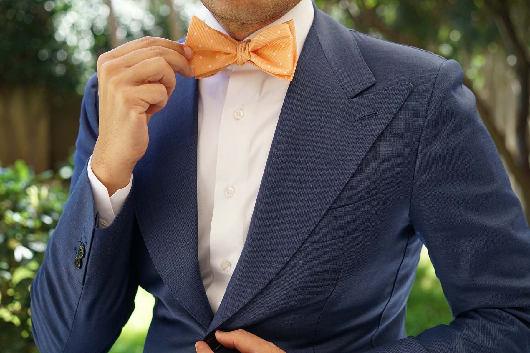 Orange with White Polka Dots Self Tie Bow Tie