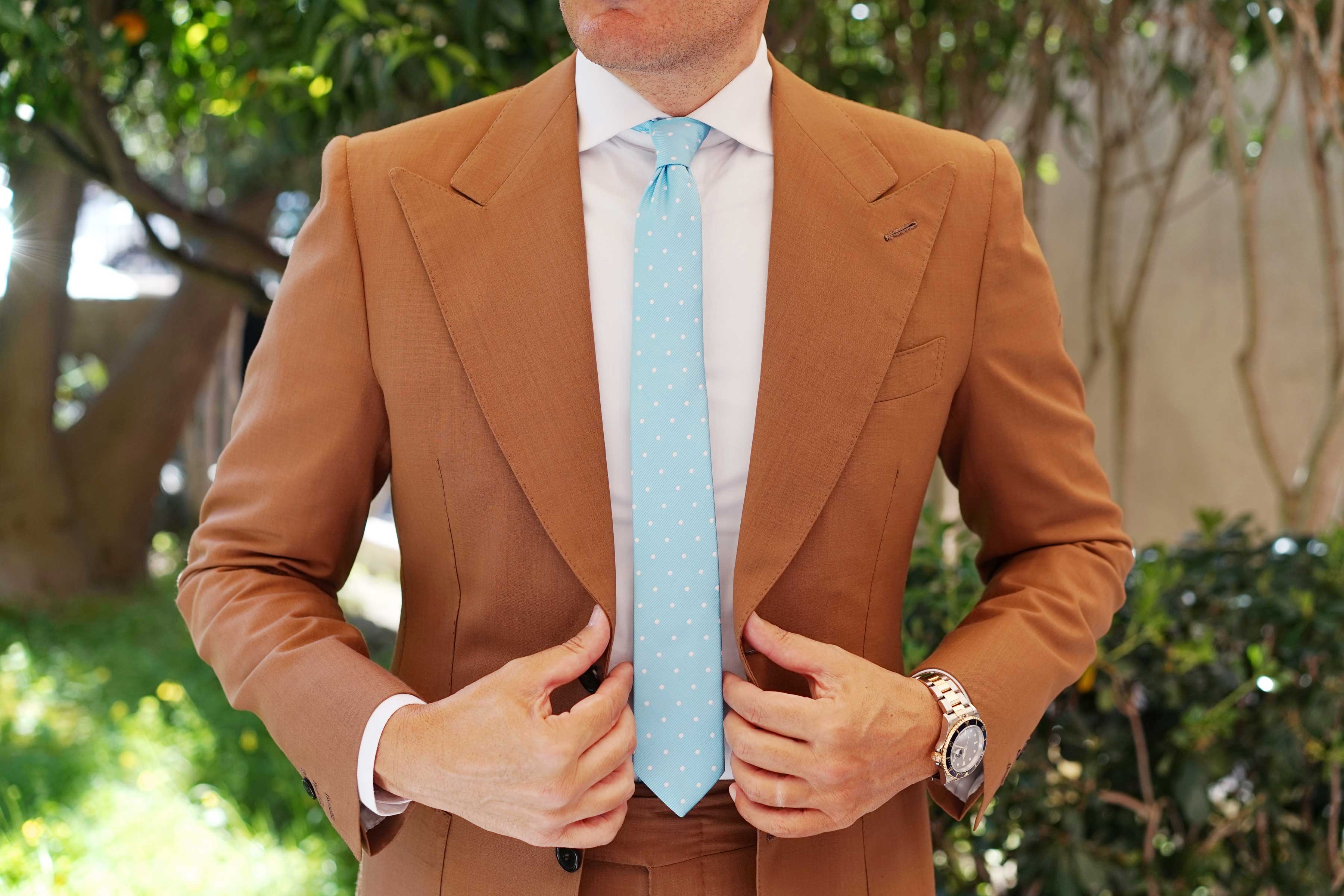 Sky Blue with White Polka Dots Skinny Tie