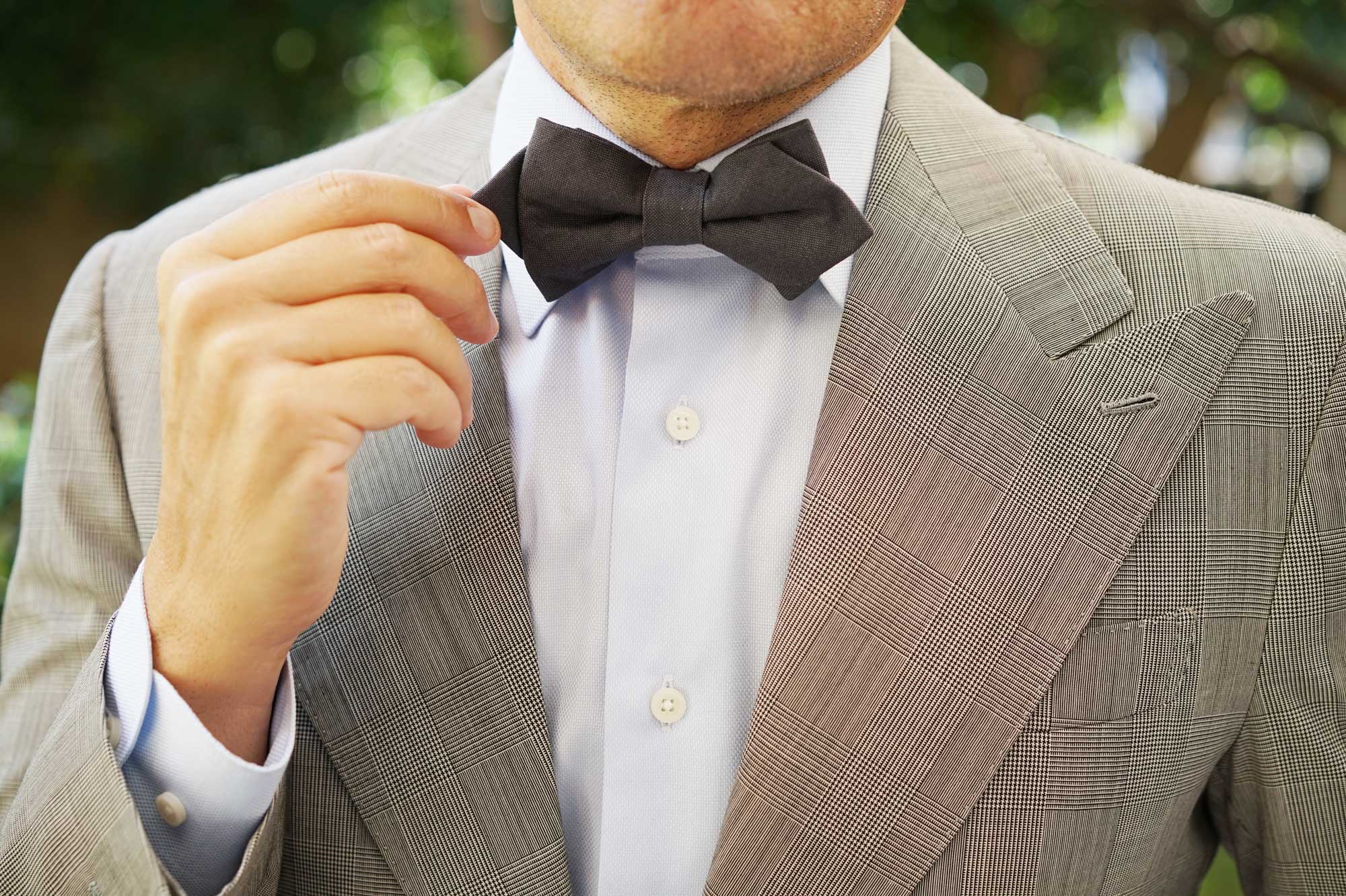 Charcoal Grey Slub Linen Diamond Bow Tie