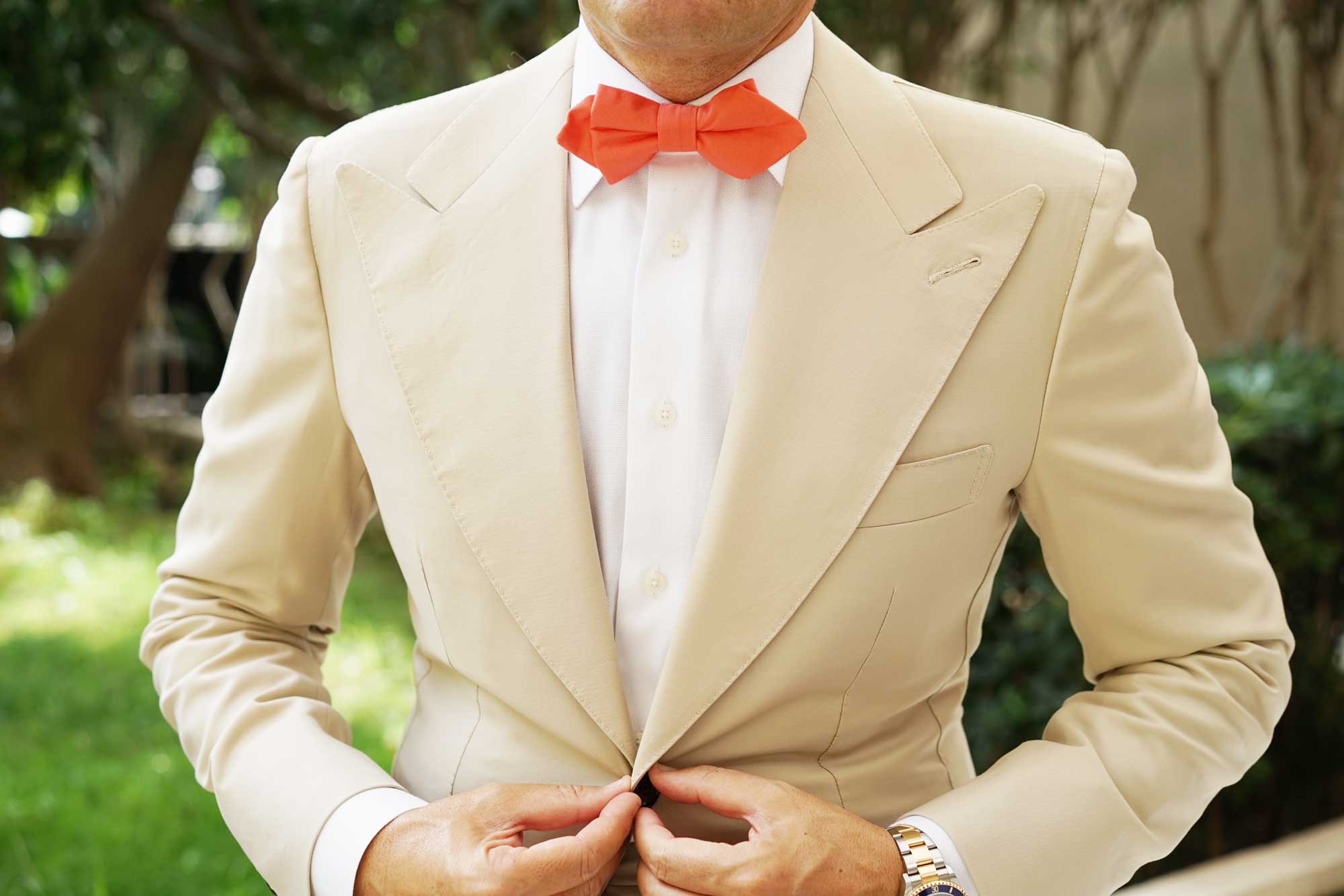 Coral Pink Cotton Diamond Bow Tie