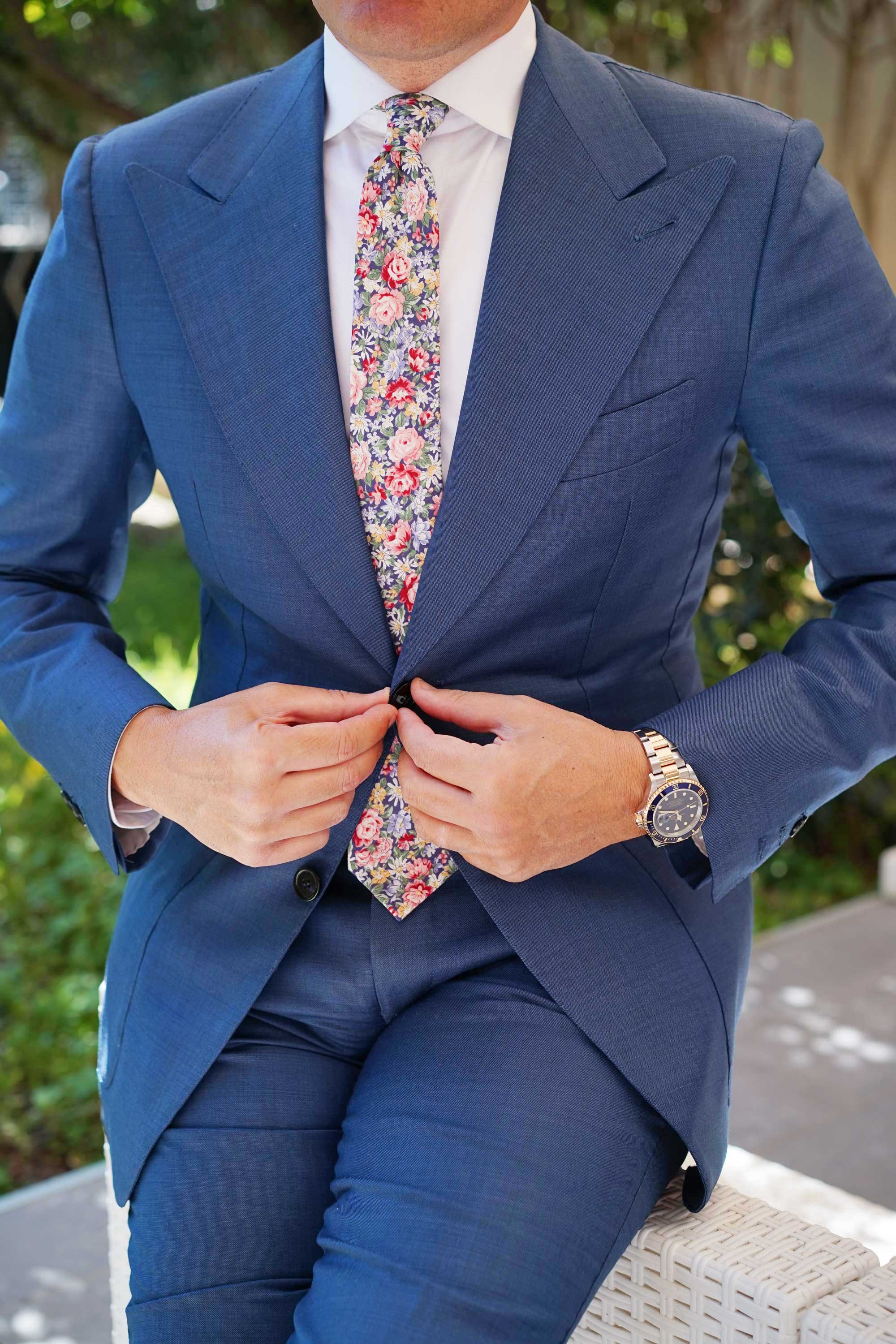 Pink Chrysanthemum Floral Skinny Tie