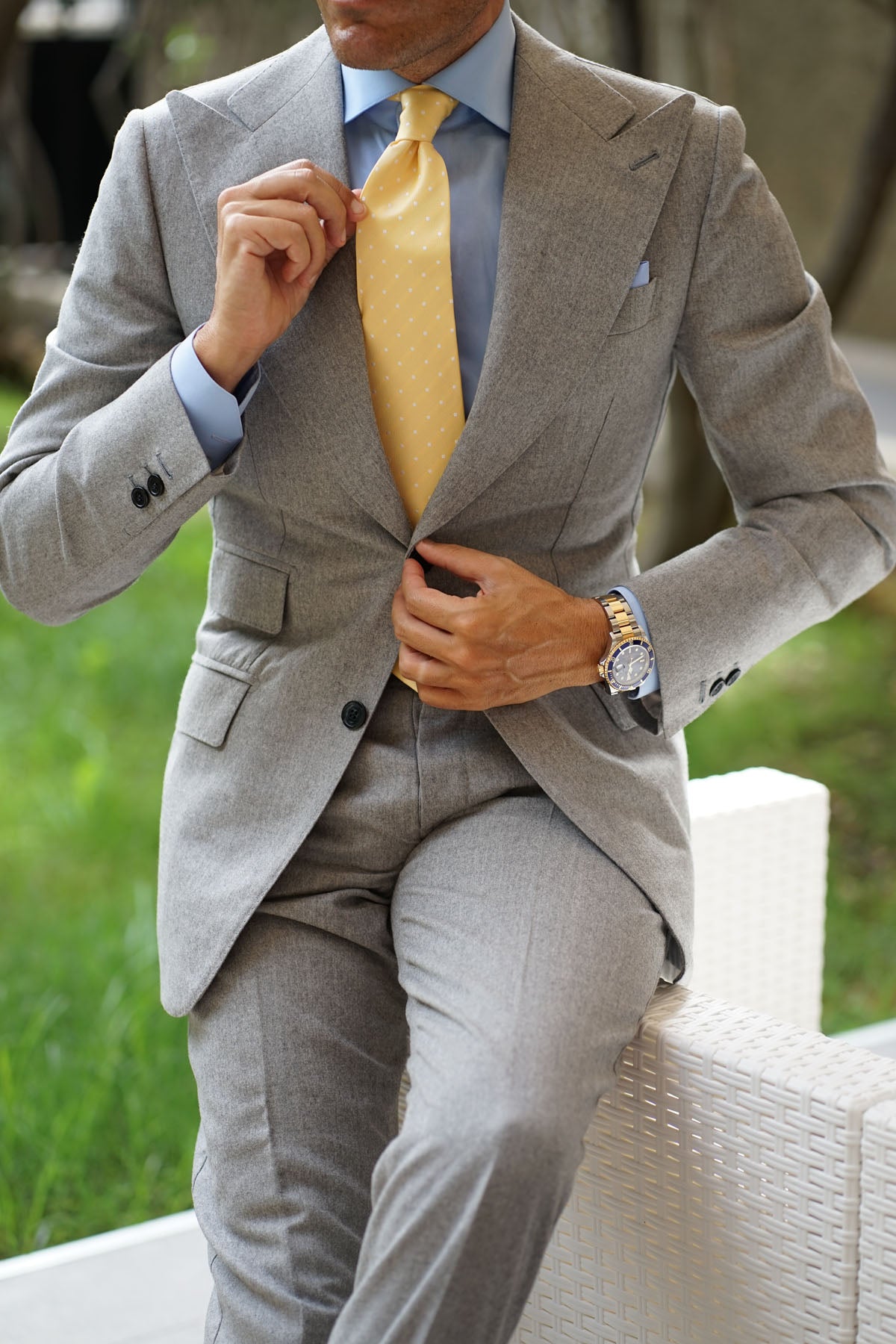 Yellow with White Polka Dots Necktie