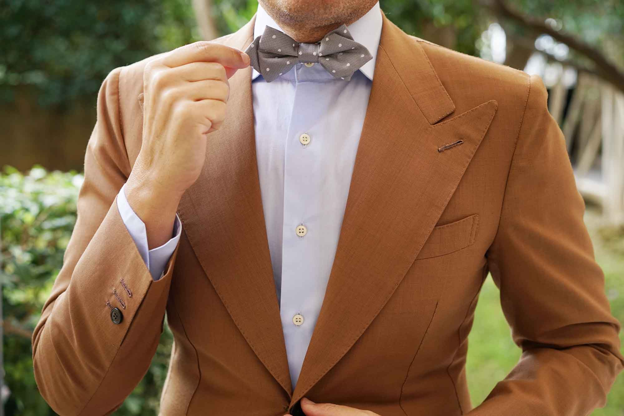 Grey with Milky White Polka Dots Diamond Bow Tie