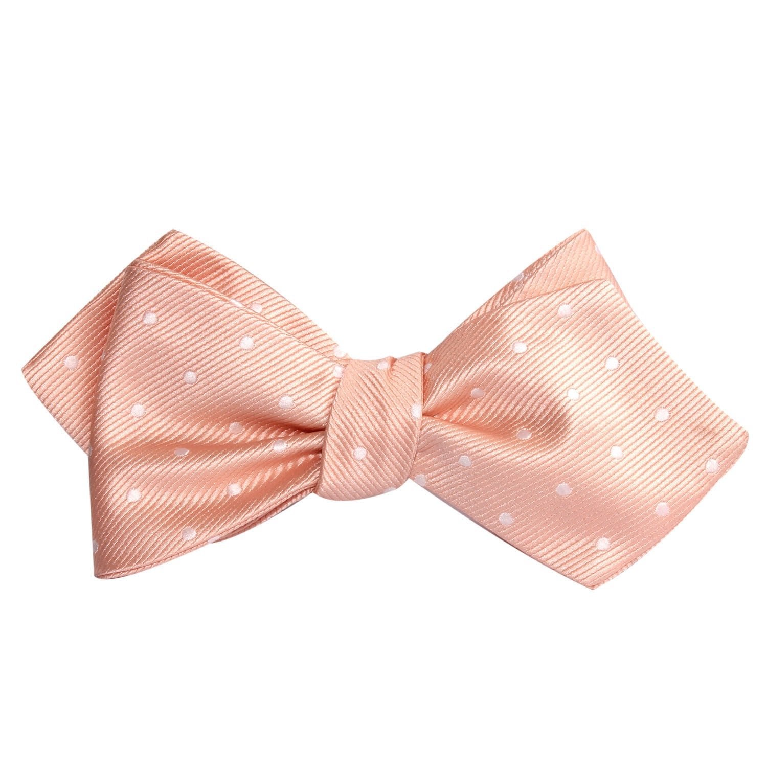 Peach with White Polka Dots Self Tie Diamond Tip Bow Tie