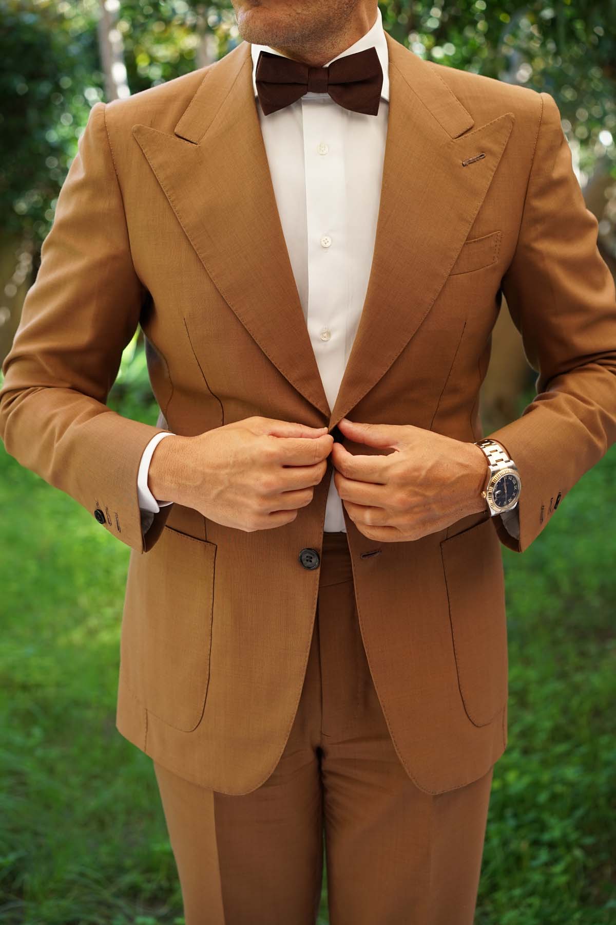 Walnut Brown Slub Linen Bow Tie