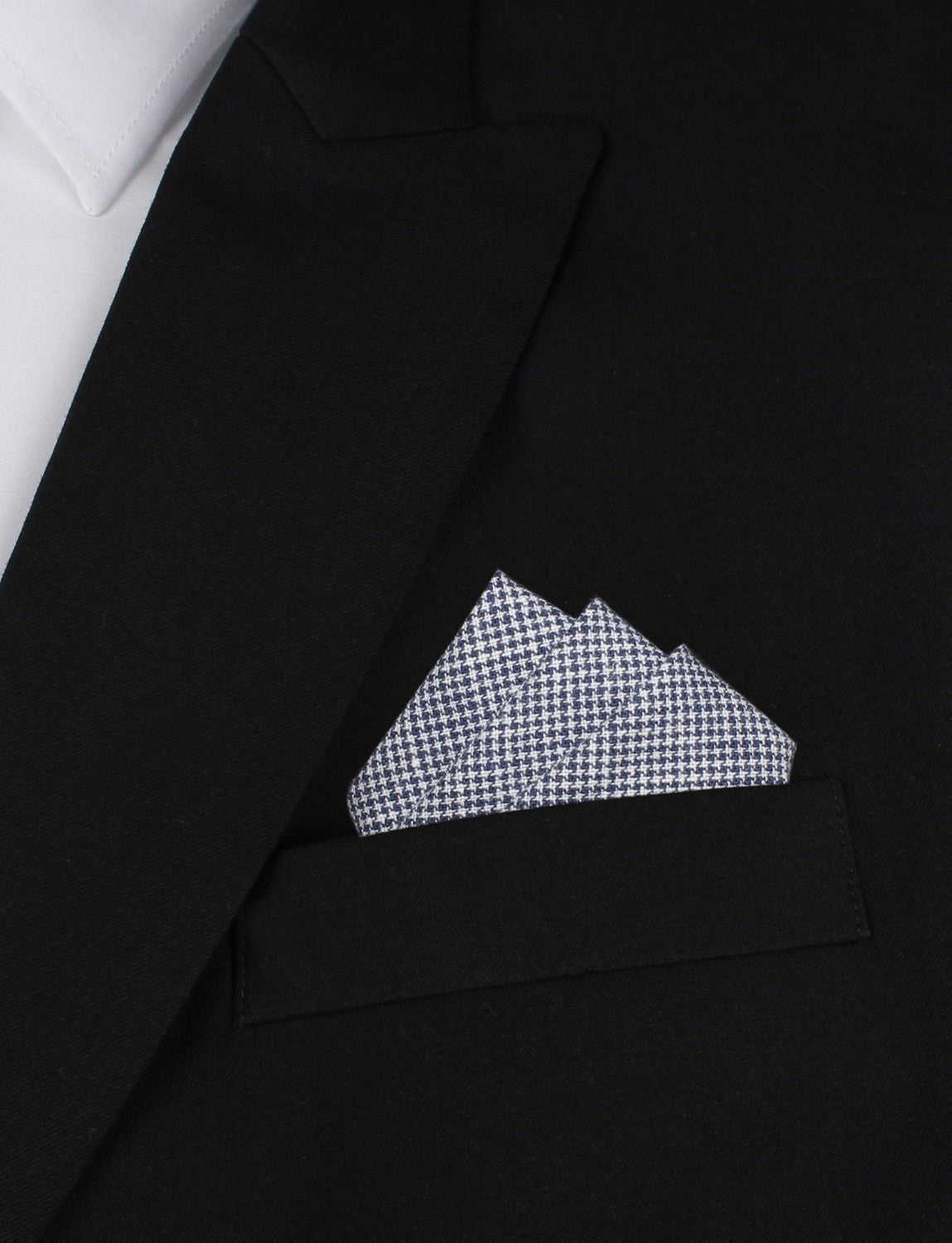 Navy Blue Houndstooth Linen Pocket Square