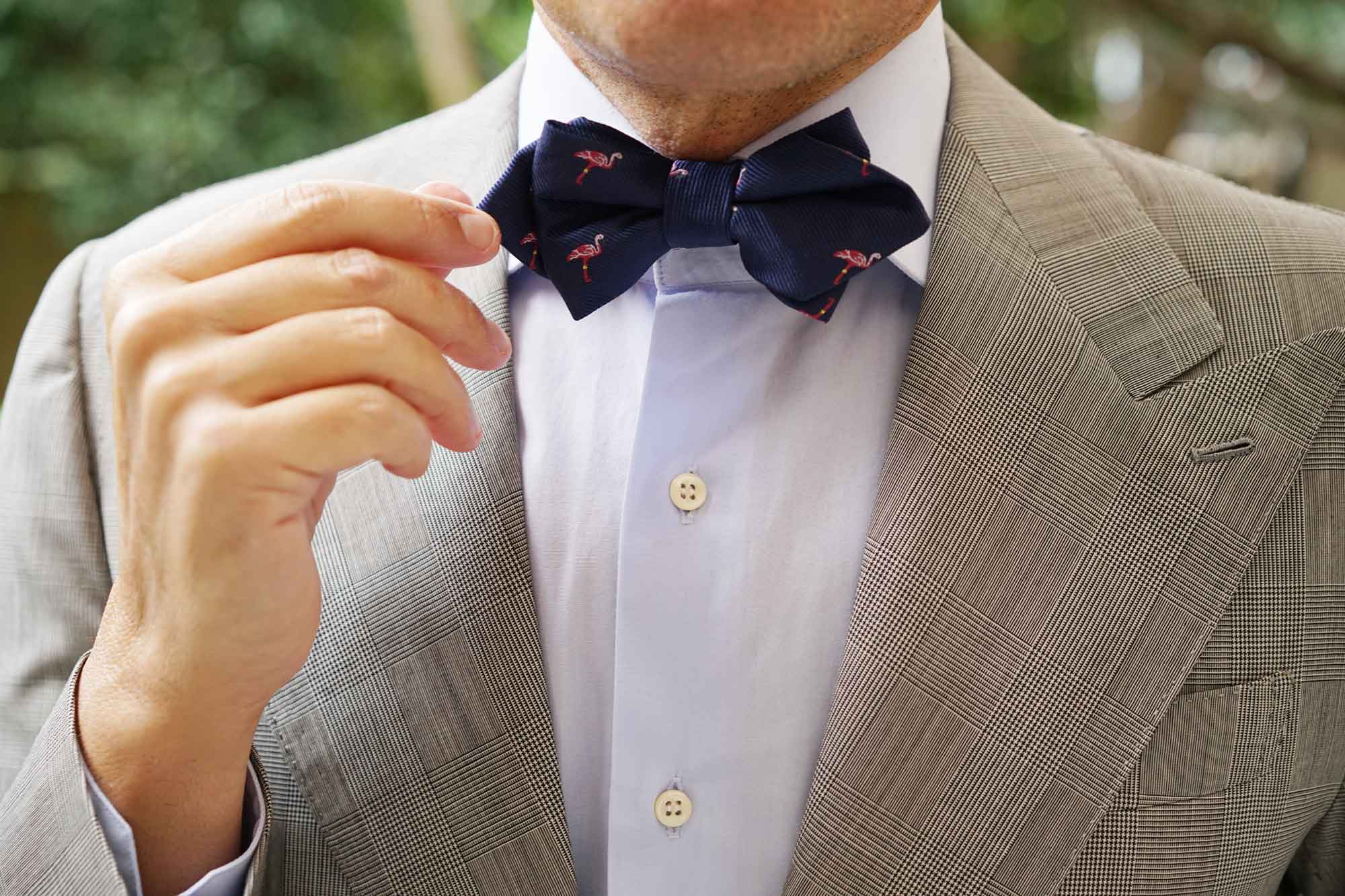 The Navy Blue Pink Flamingo Diamond Bow Tie