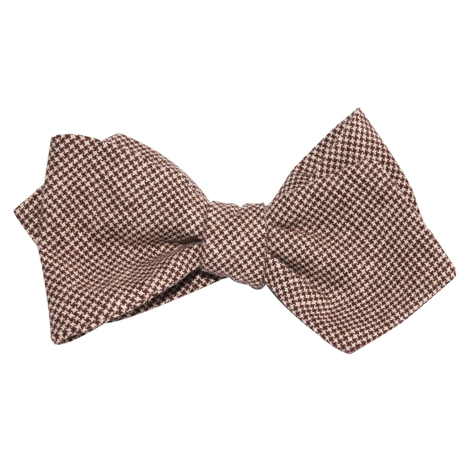 Brown Houndstooth Linen Self Tie Diamond Tip Bow Tie