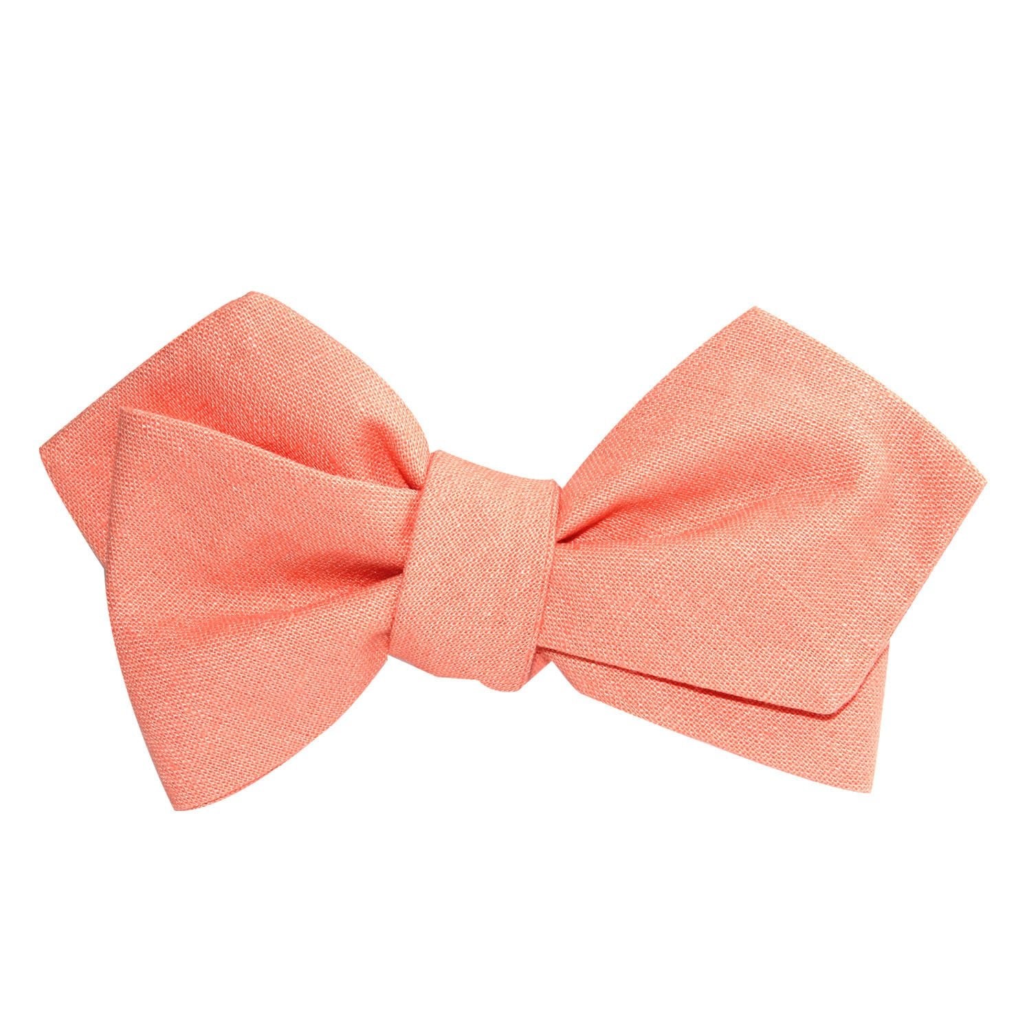 Apricot Peach Slub Linen Self Tie Diamond Tip Bow Tie