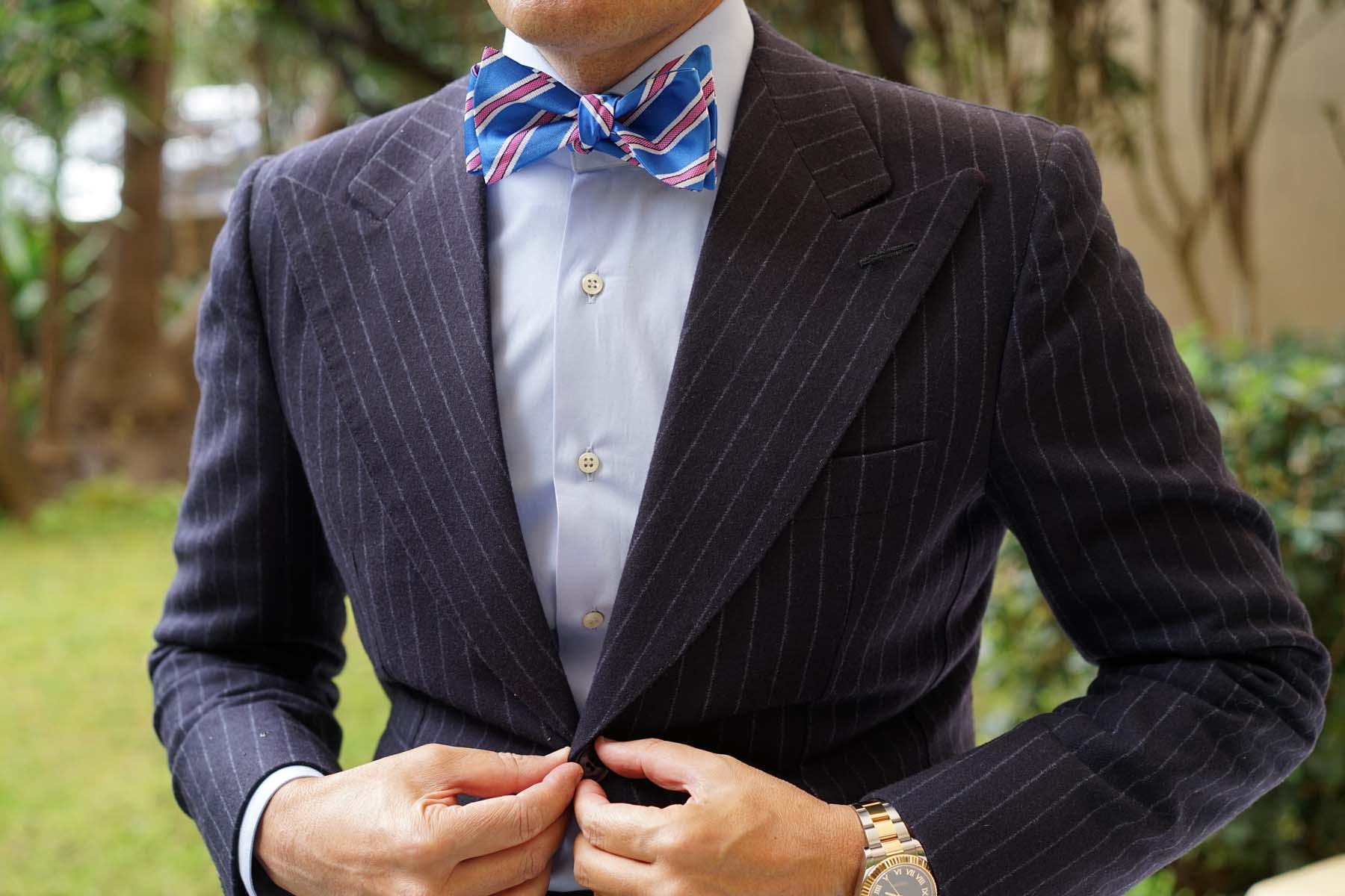 Light Blue Bow Tie Untied with Pink Stripes