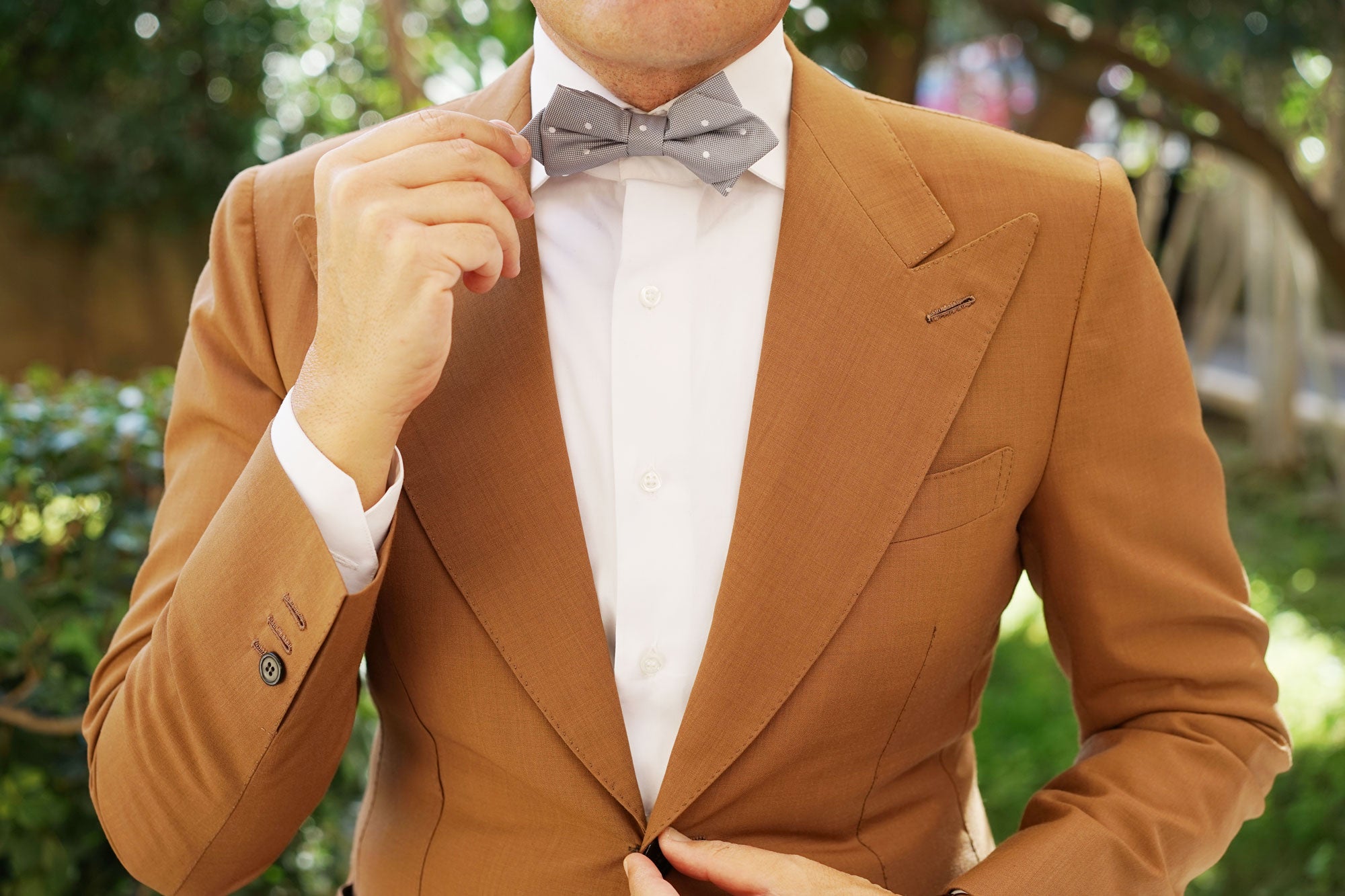 Grey with White Polka Dots Diamond Bow Tie