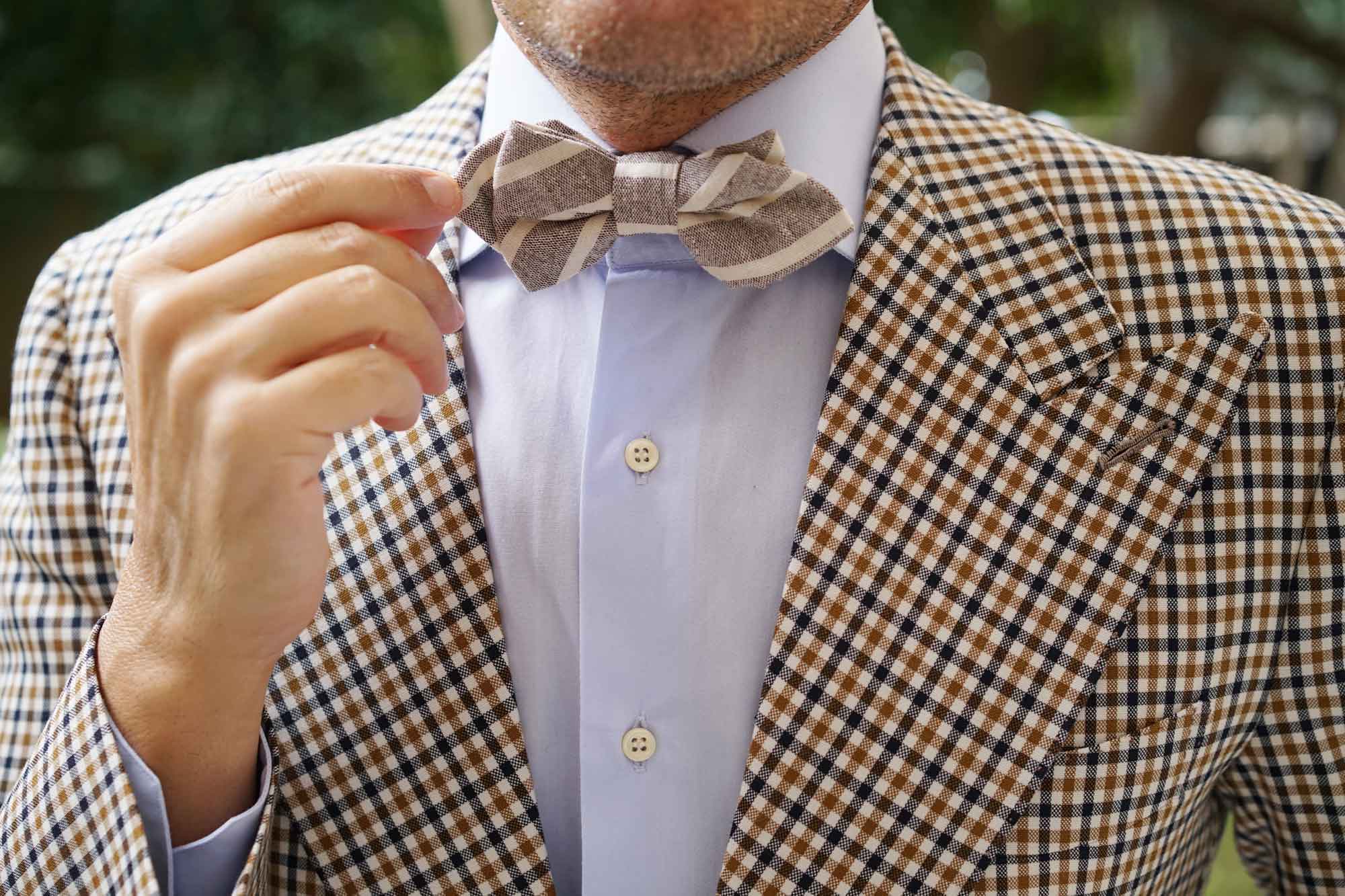 Mersin Brown Stripe Chalk Linen Diamond Bow Tie